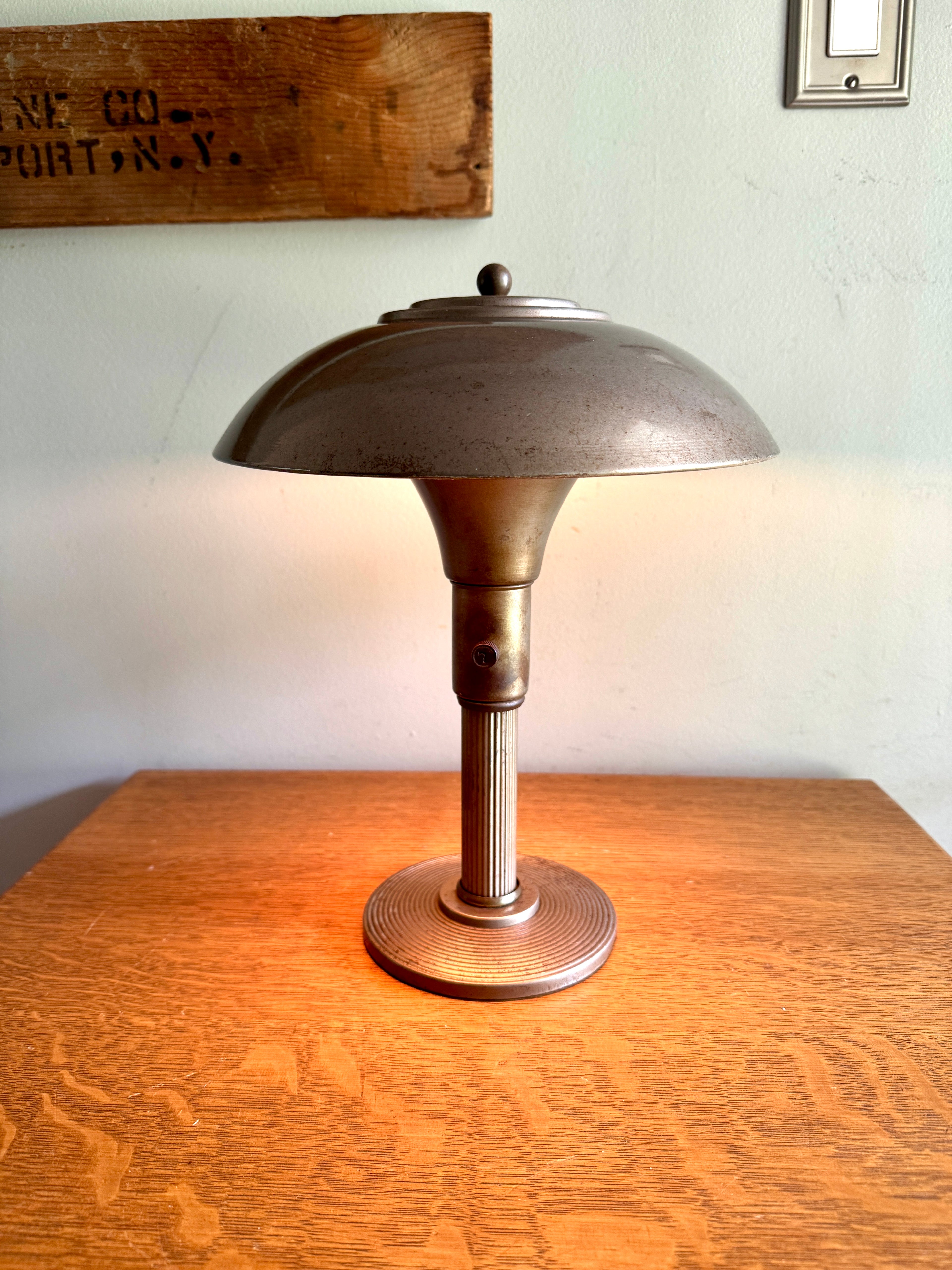Vintage Art Deco Flying Saucer Metal Desk Lamp ~ Smaller Machine Age Metal Desk Lamp