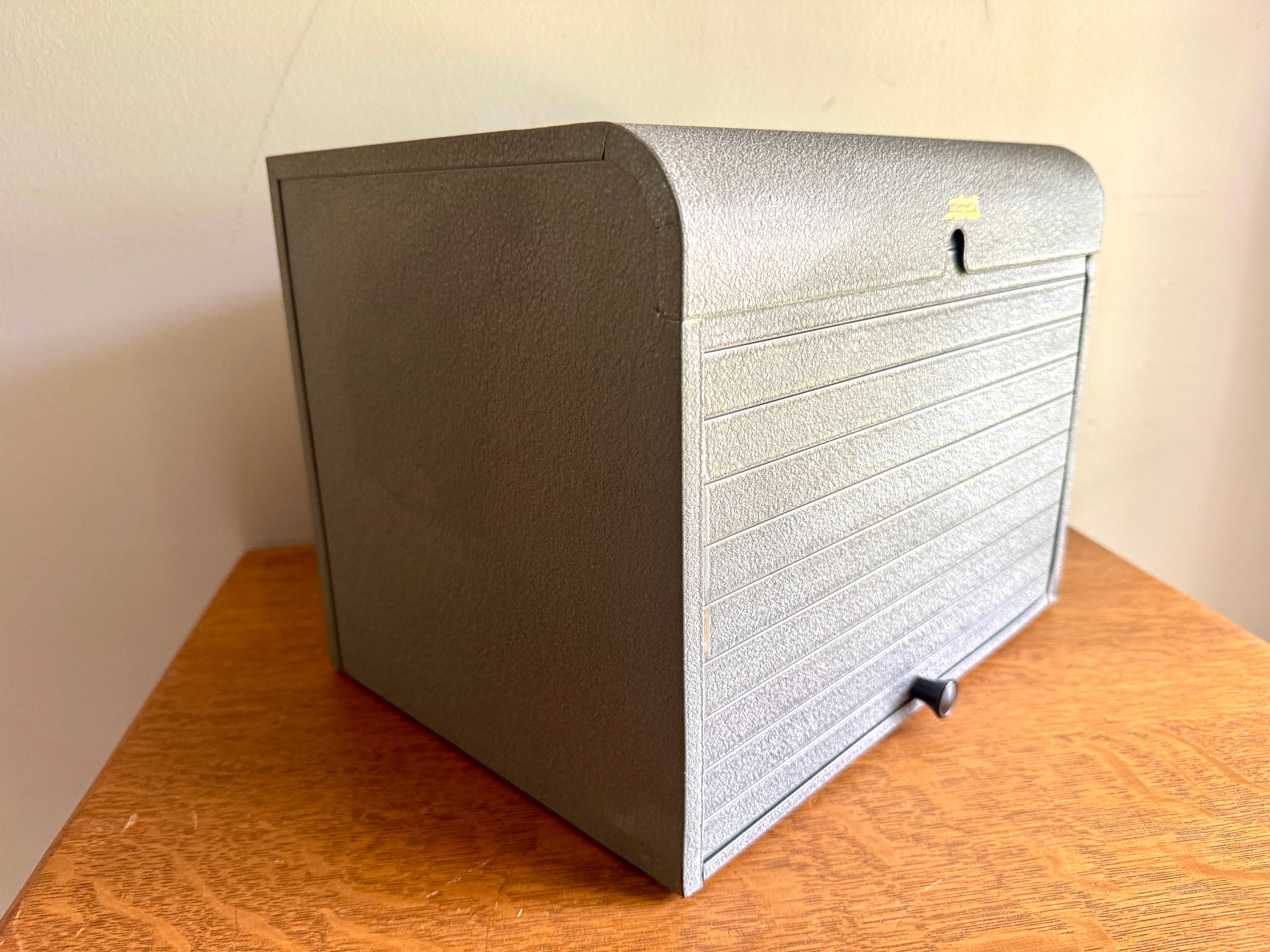 Vintage Brumberger Roll-Top Metal File Cabinet ~ Metal Roll Top Dark Room Photo Paper Safe Cabinet Organizer