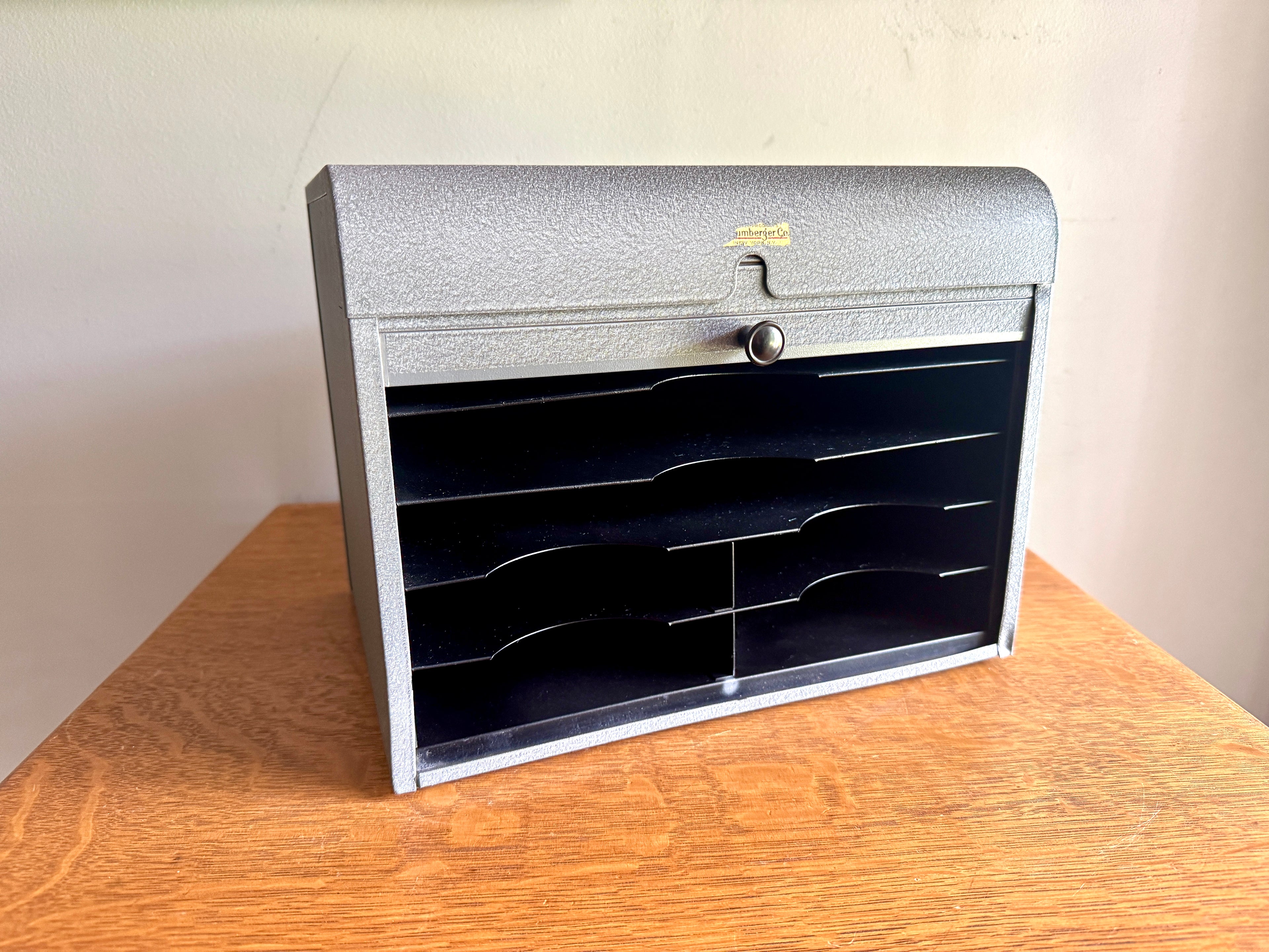 Vintage Brumberger Roll-Top Metal File Cabinet ~ Metal Roll Top Dark Room Photo Paper Safe Cabinet Organizer