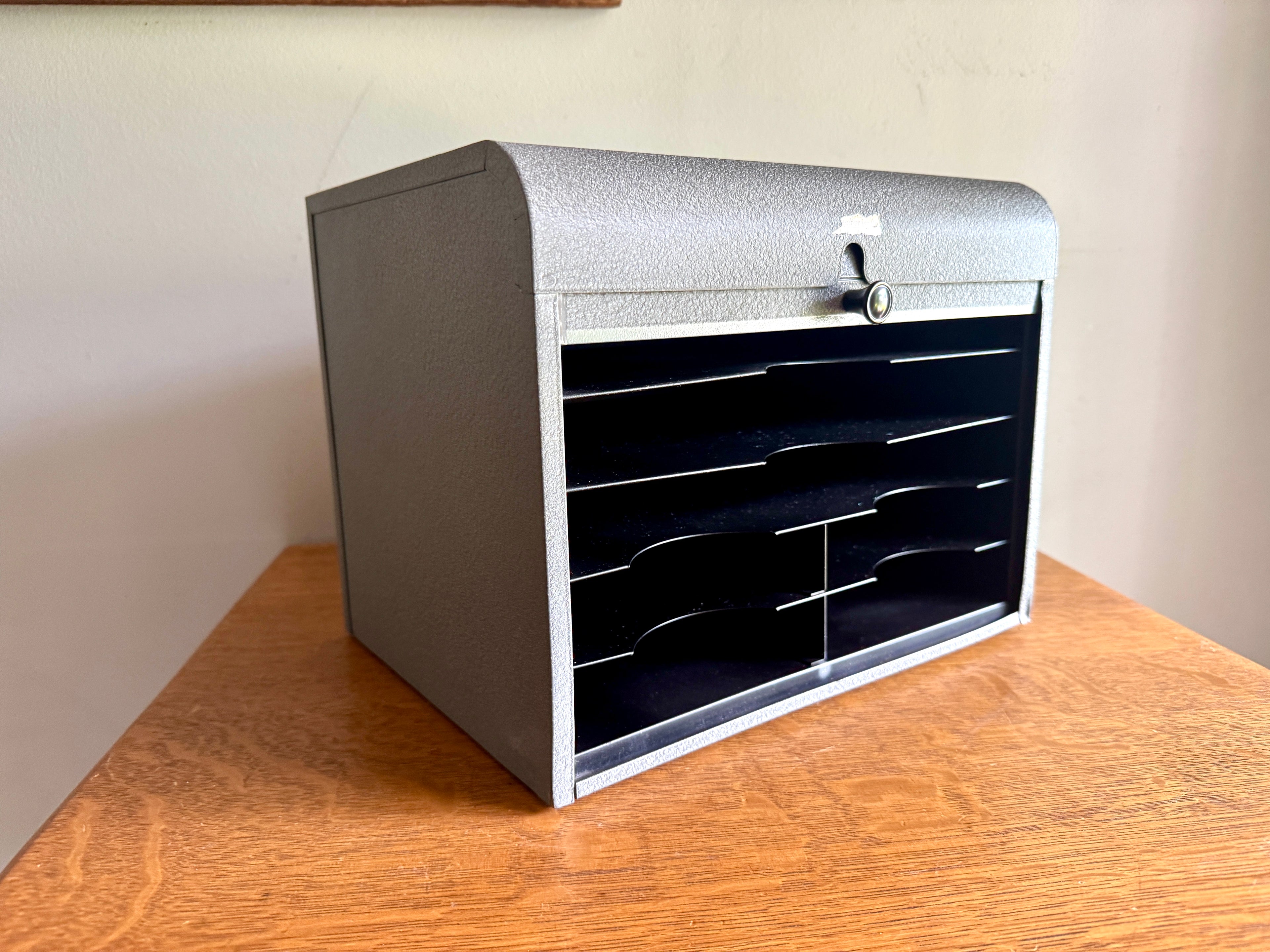 Vintage Brumberger Roll-Top Metal File Cabinet ~ Metal Roll Top Dark Room Photo Paper Safe Cabinet Organizer