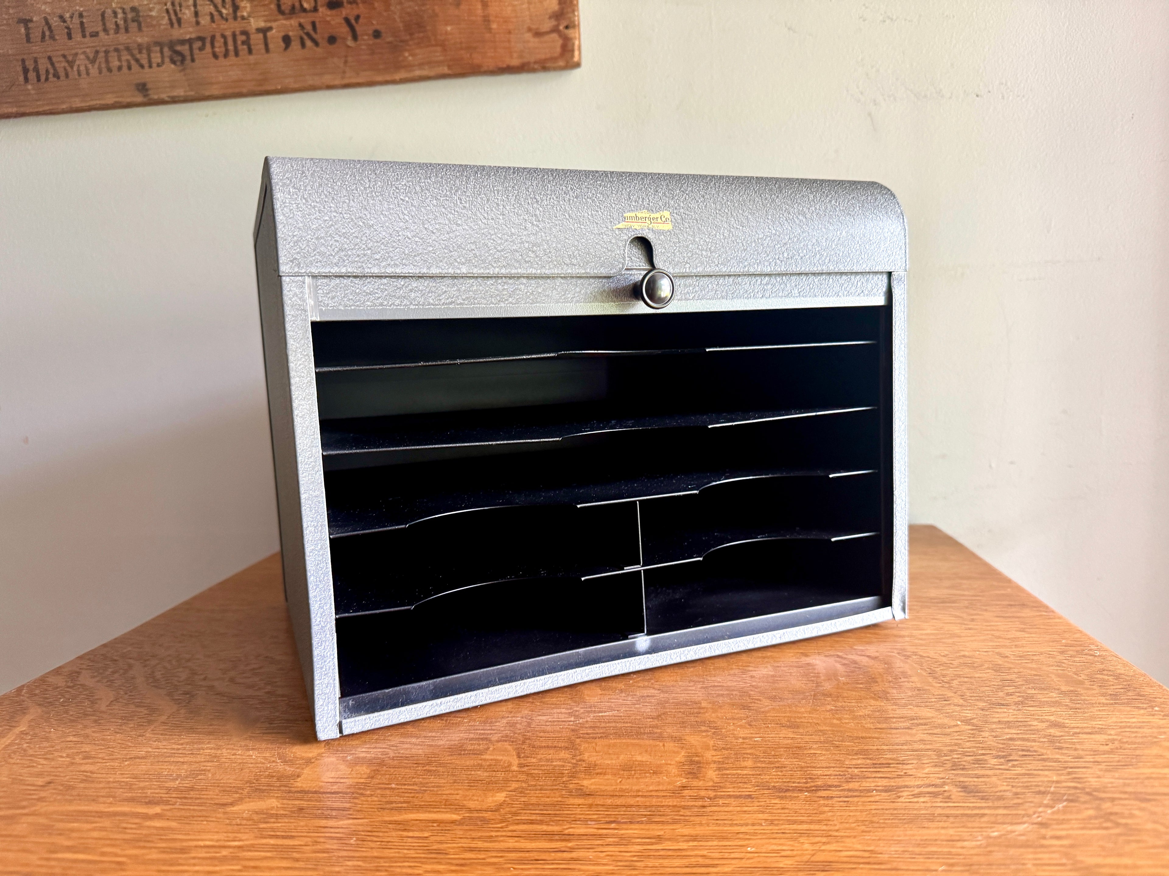 Vintage Brumberger Roll-Top Metal File Cabinet ~ Metal Roll Top Dark Room Photo Paper Safe Cabinet Organizer