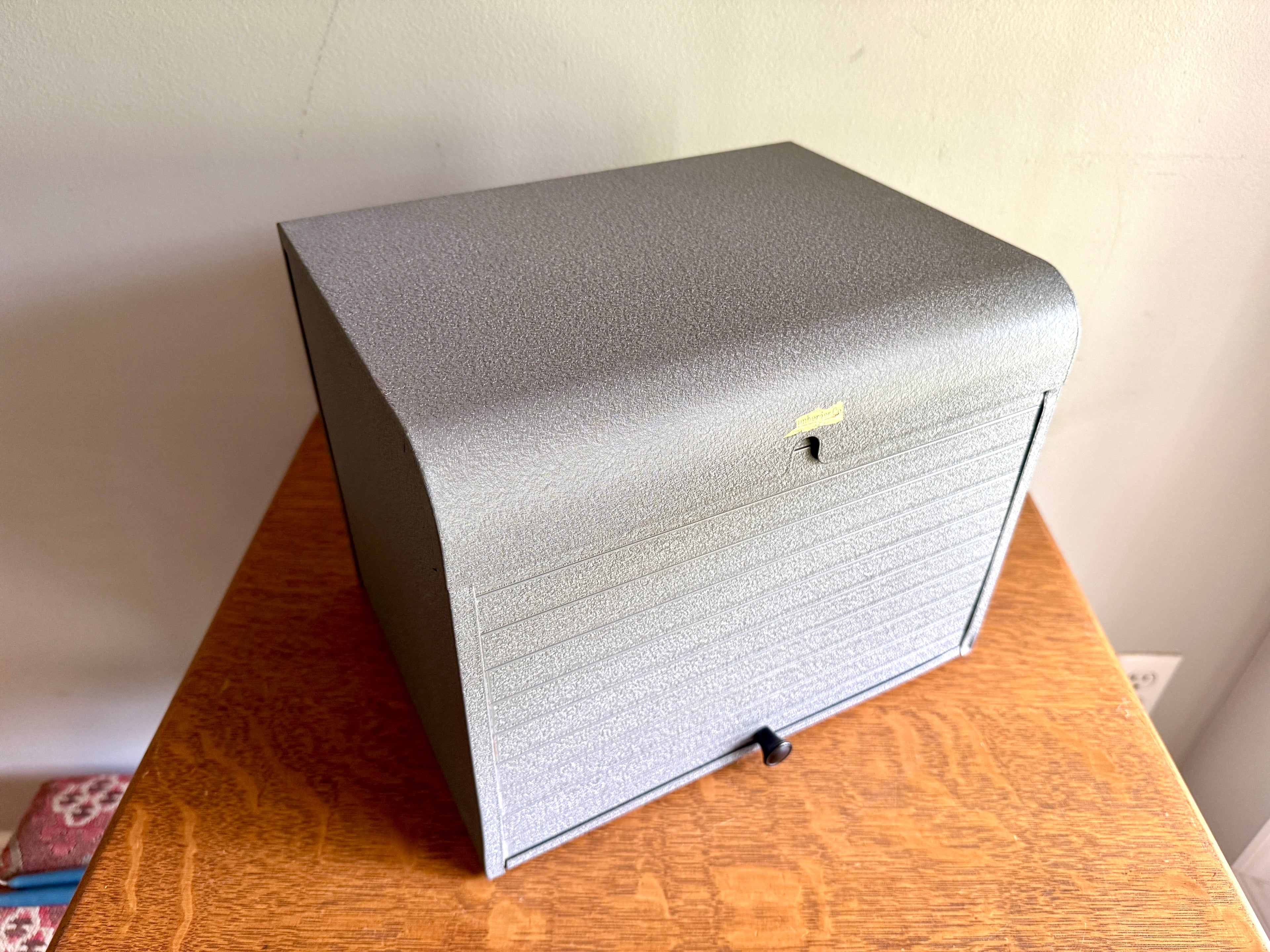 Vintage Brumberger Roll-Top Metal File Cabinet ~ Metal Roll Top Dark Room Photo Paper Safe Cabinet Organizer