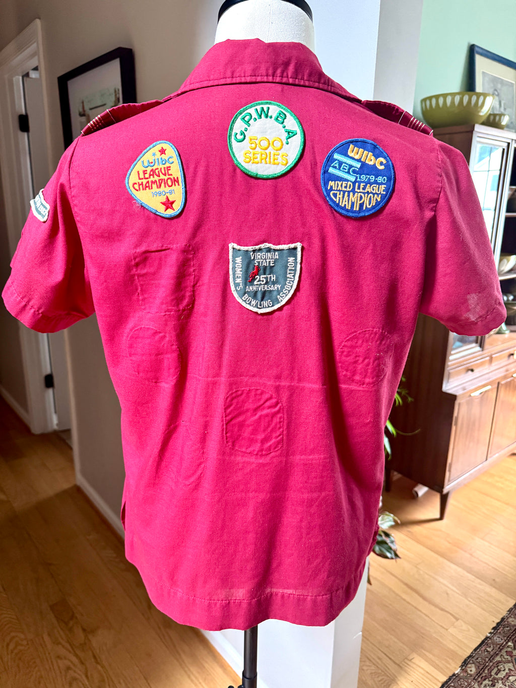 1970's King Louie Maroon Bowling Shirt With Patches ~ Betty's Bowling Shirt