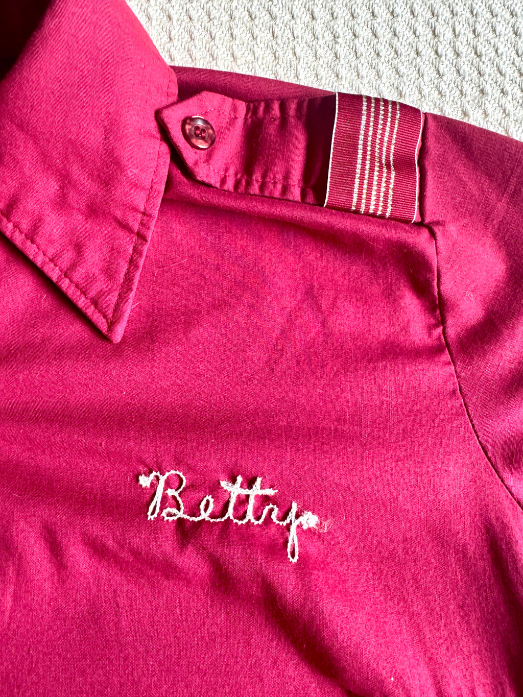 1970's King Louie Maroon Bowling Shirt With Patches ~ Betty's Bowling Shirt