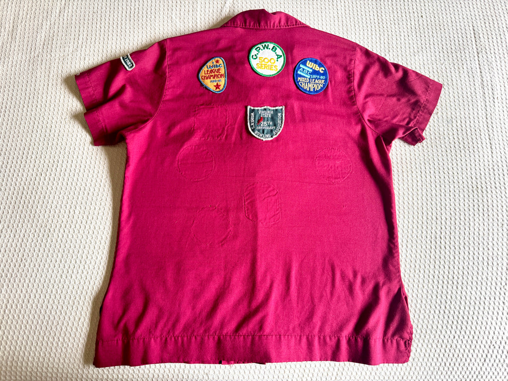 1970's King Louie Maroon Bowling Shirt With Patches ~ Betty's Bowling Shirt