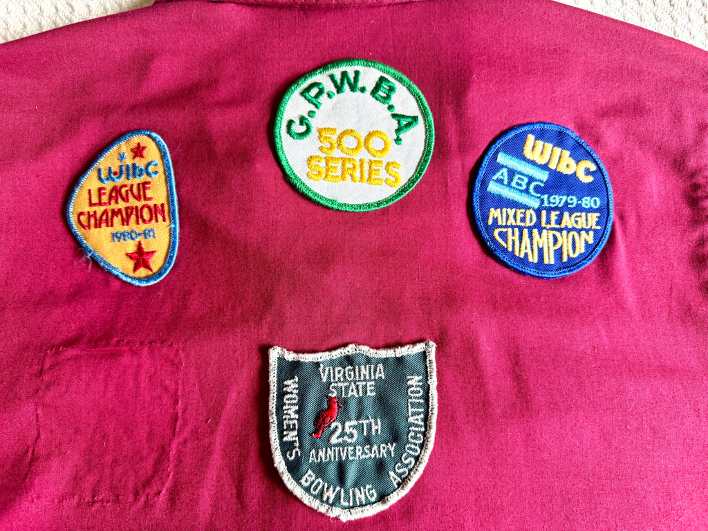 1970's King Louie Maroon Bowling Shirt With Patches ~ Betty's Bowling Shirt
