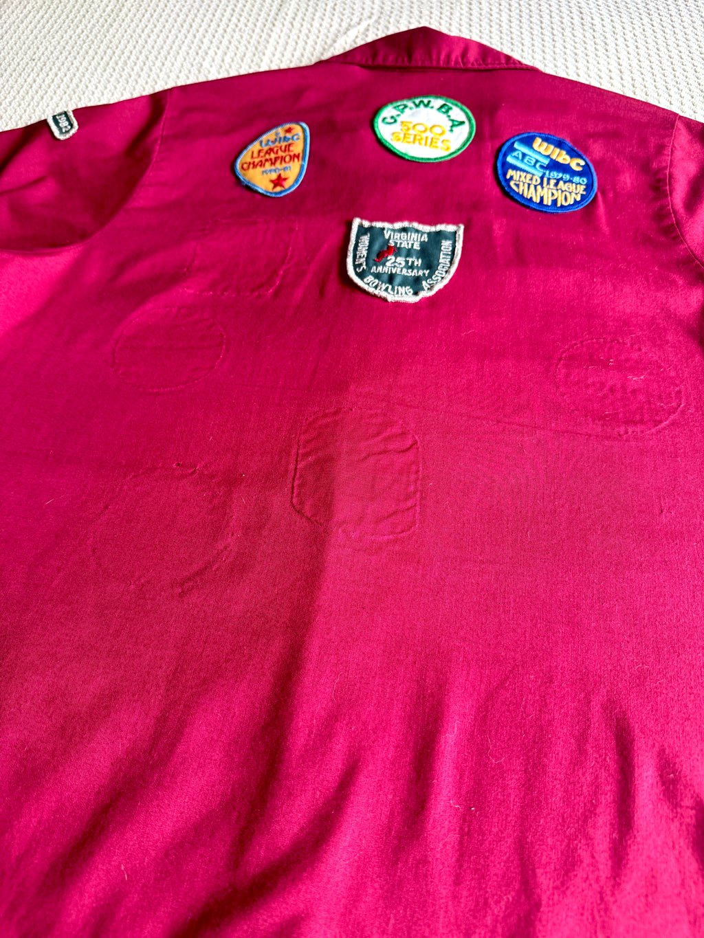 1970's King Louie Maroon Bowling Shirt With Patches ~ Betty's Bowling Shirt