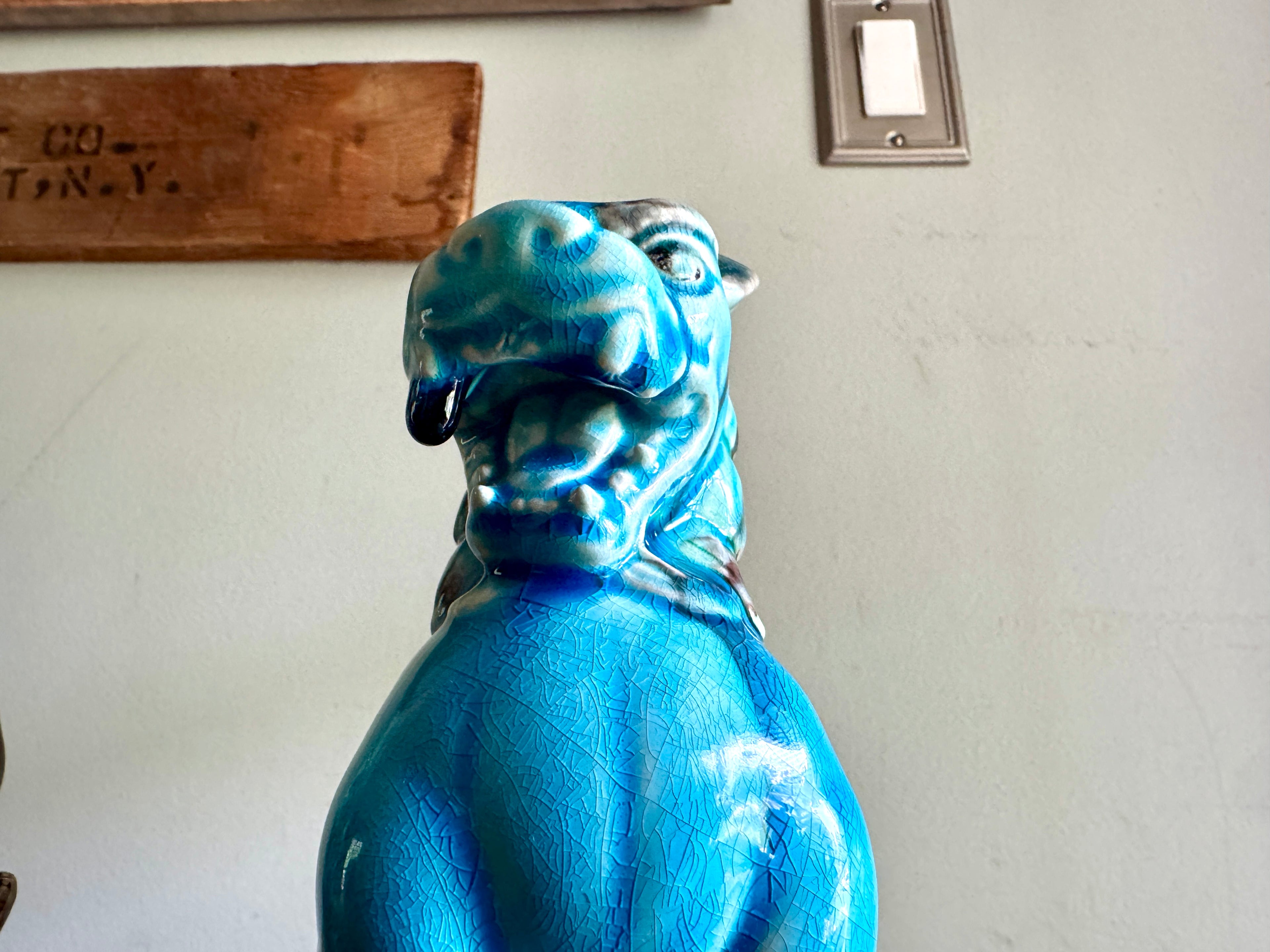 Vintage Andrea by Sadek Turquoise Porcelain Japanese Lion Foo Dogs ~ 8" Ceramic Foo Dogs