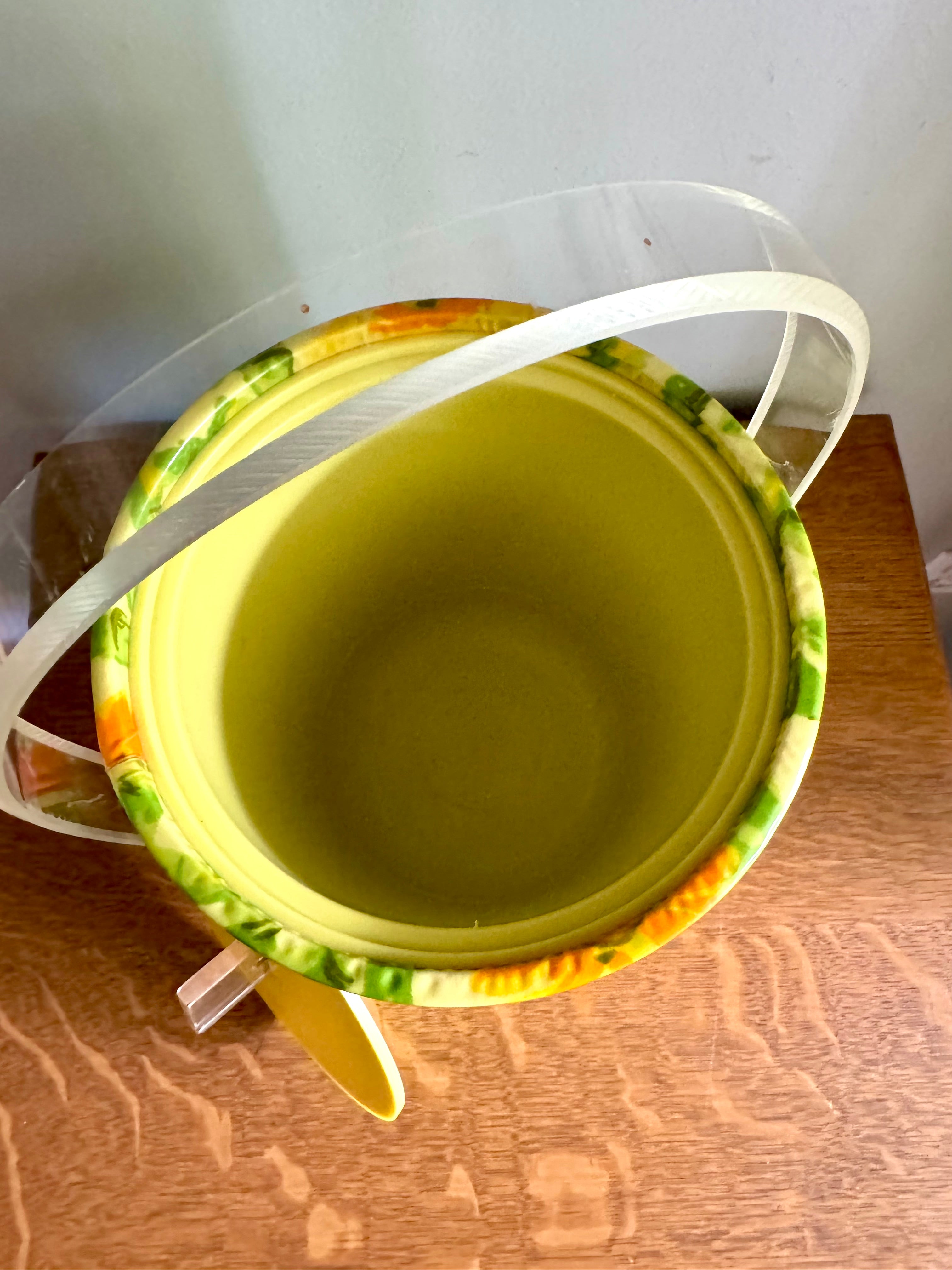 Yellow Tropical Bamboo and Floral Themed Ice Bucket | Tiki Bar Ice Bucket | Boho Tropical Insulated Ice Bucket | MCM Ice Cooler