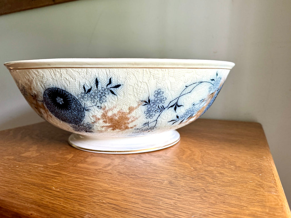 A Doulton Burslem Large Wash Basin | Textured Doulton Burslem Ceramic Basin | Large  English Ceramic Centerpiece Bowl | Large Salad Bowl