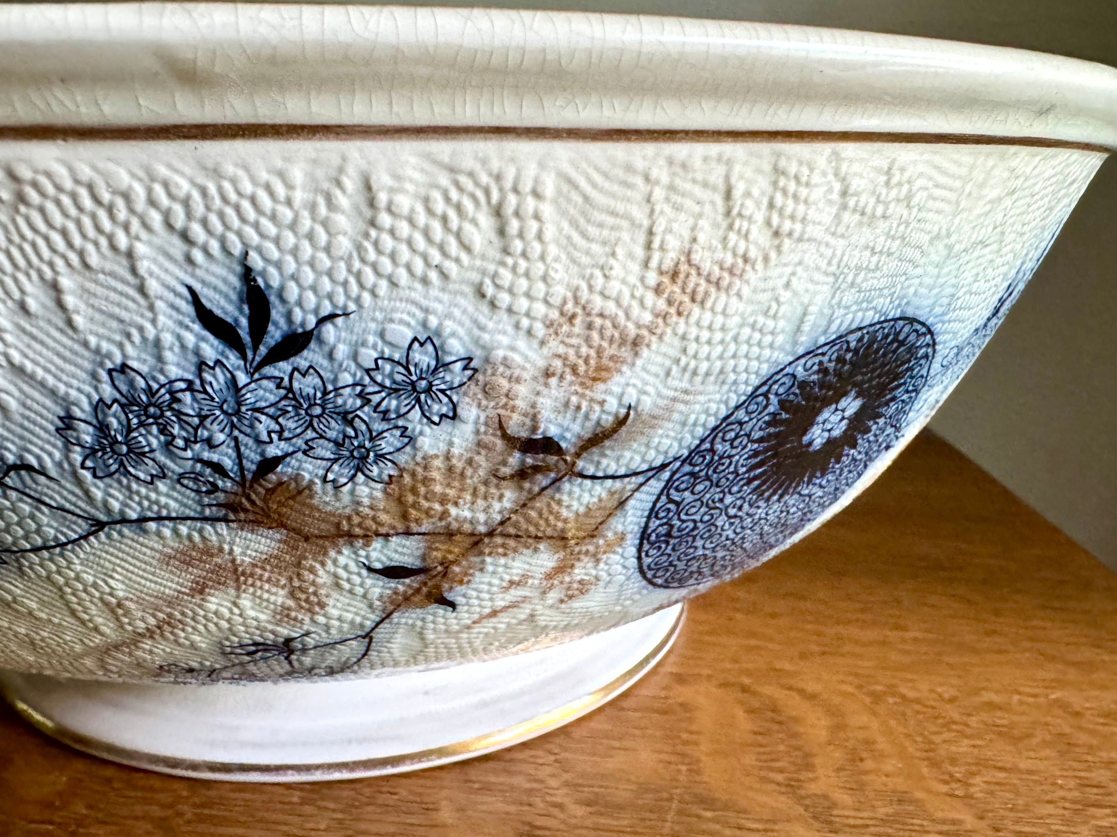 A Doulton Burslem Large Wash Basin | Textured Doulton Burslem Ceramic Basin | Large  English Ceramic Centerpiece Bowl | Large Salad Bowl