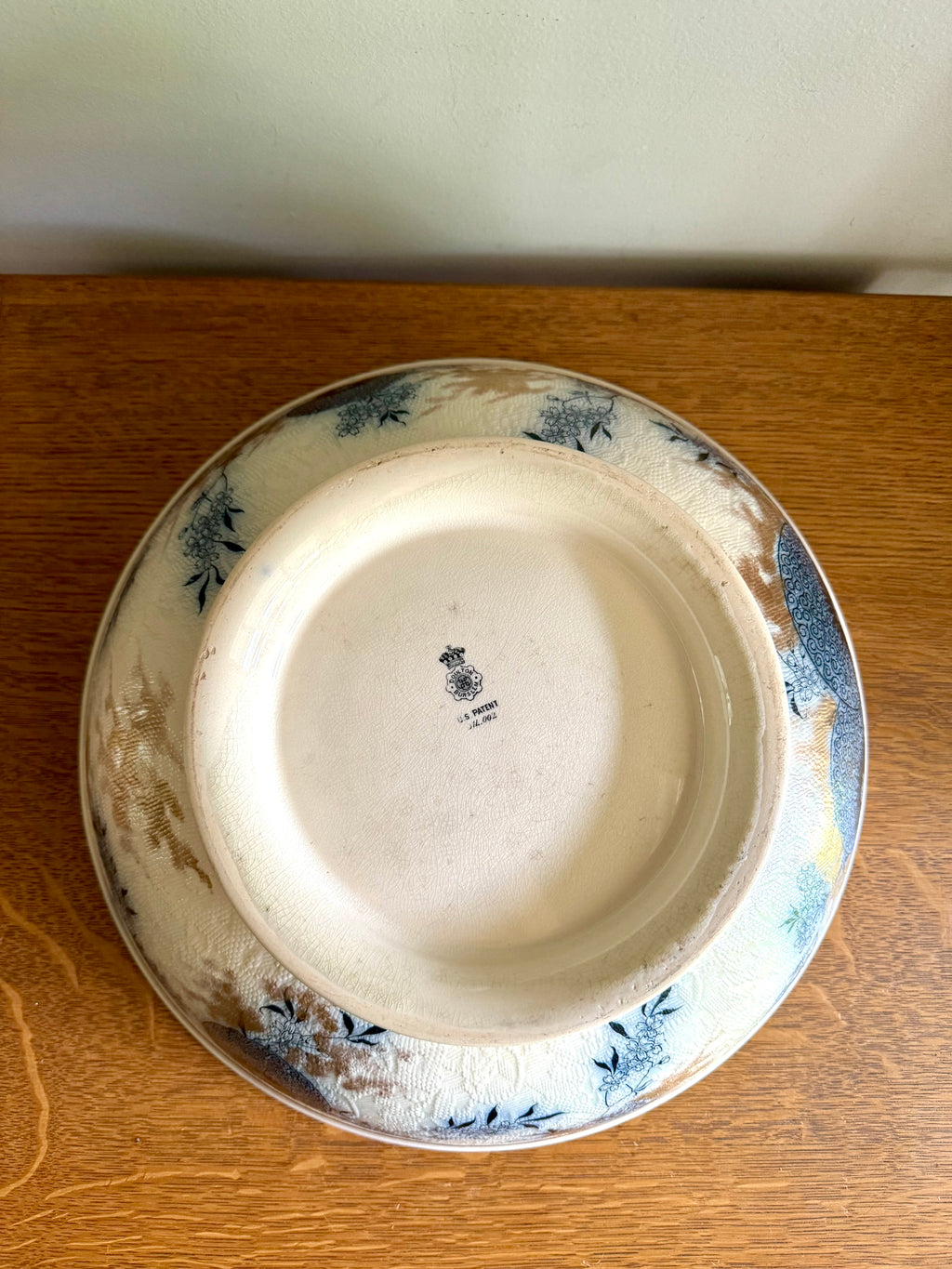 A Doulton Burslem Large Wash Basin | Textured Doulton Burslem Ceramic Basin | Large  English Ceramic Centerpiece Bowl | Large Salad Bowl