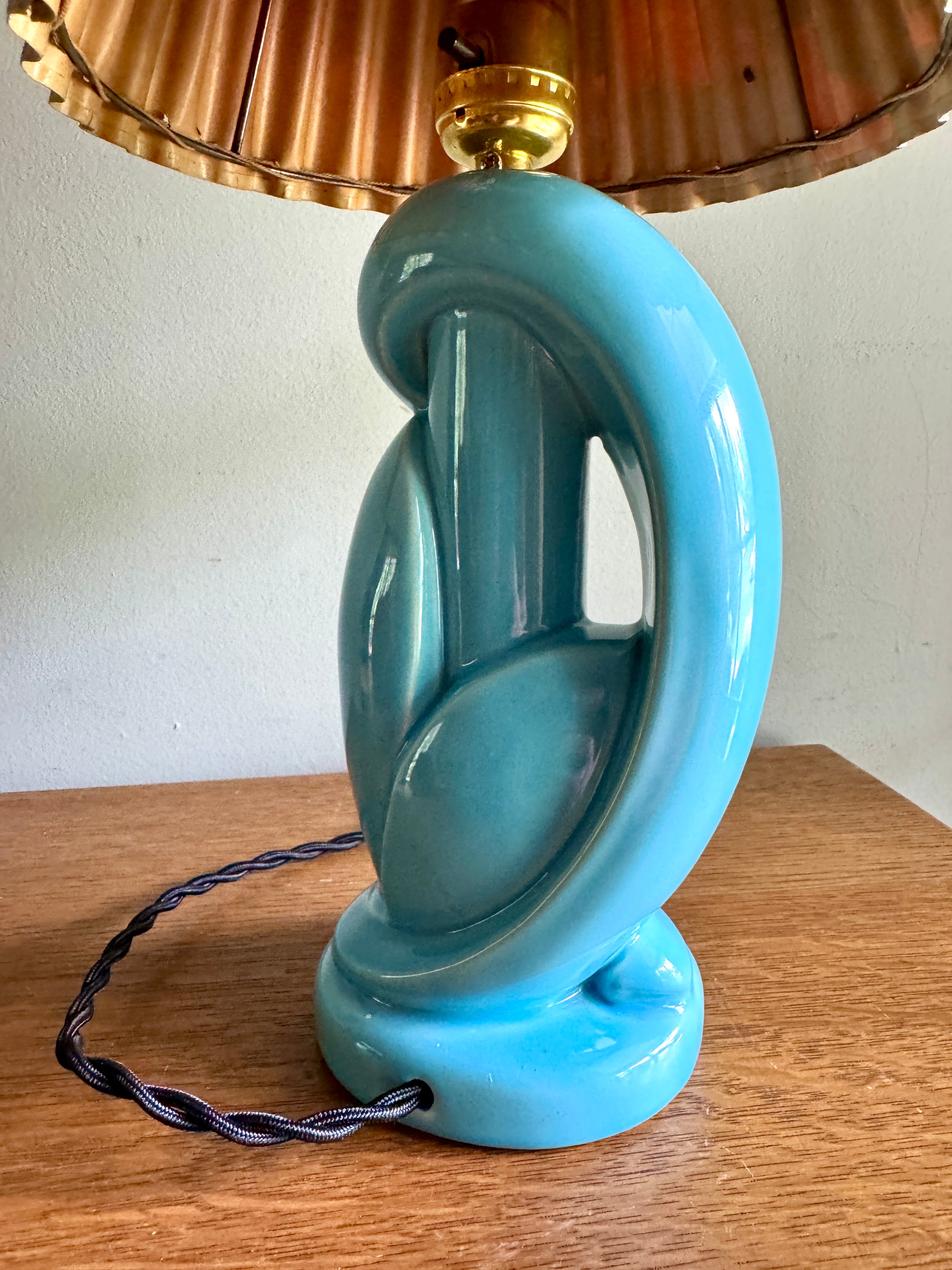 Mid Century Sculptural Abstract Turquoise Ceramic Table Lamp ~ MCM Ceramic Lamp