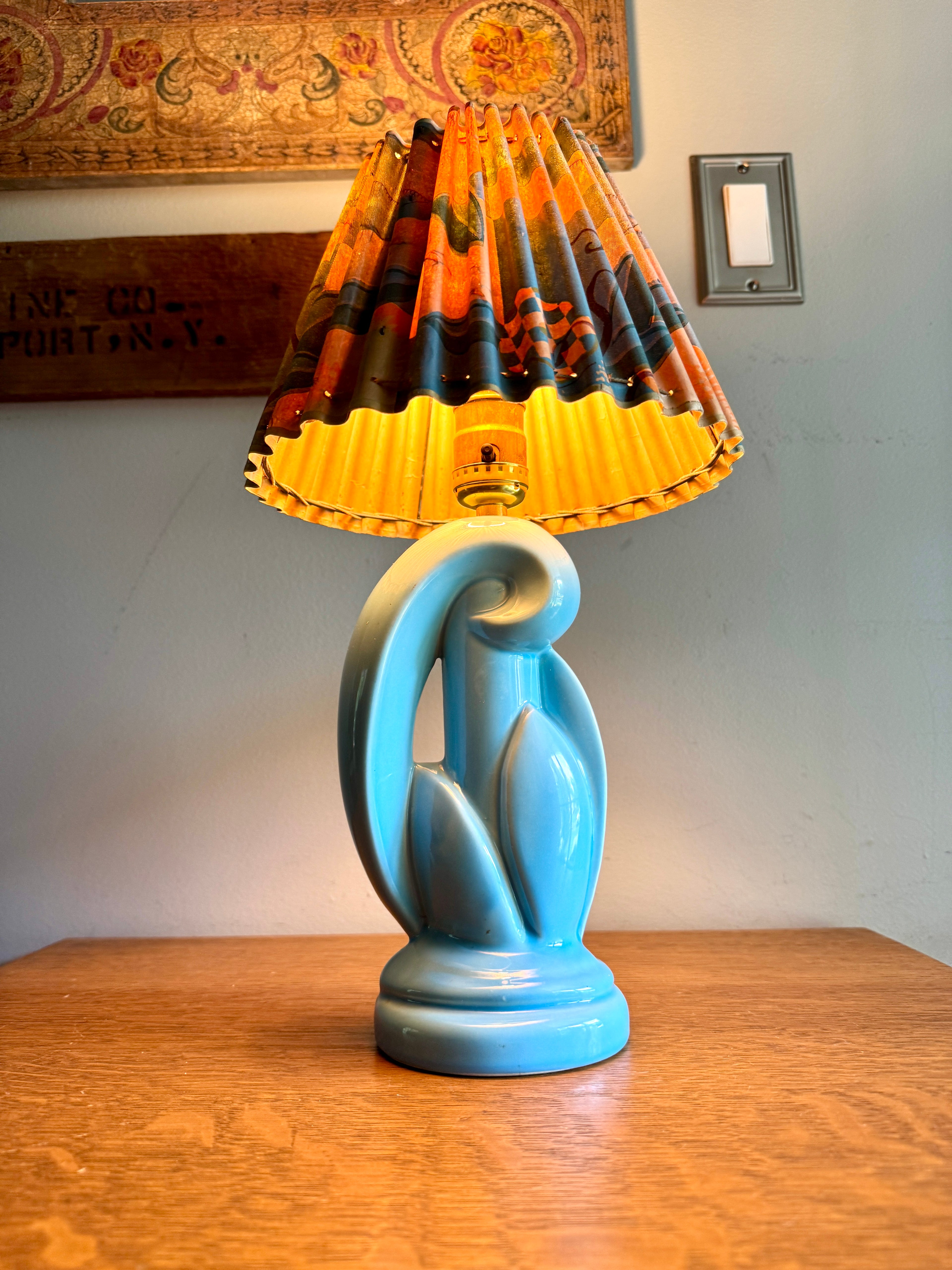 Mid Century Sculptural Abstract Turquoise Ceramic Table Lamp ~ MCM Ceramic Lamp