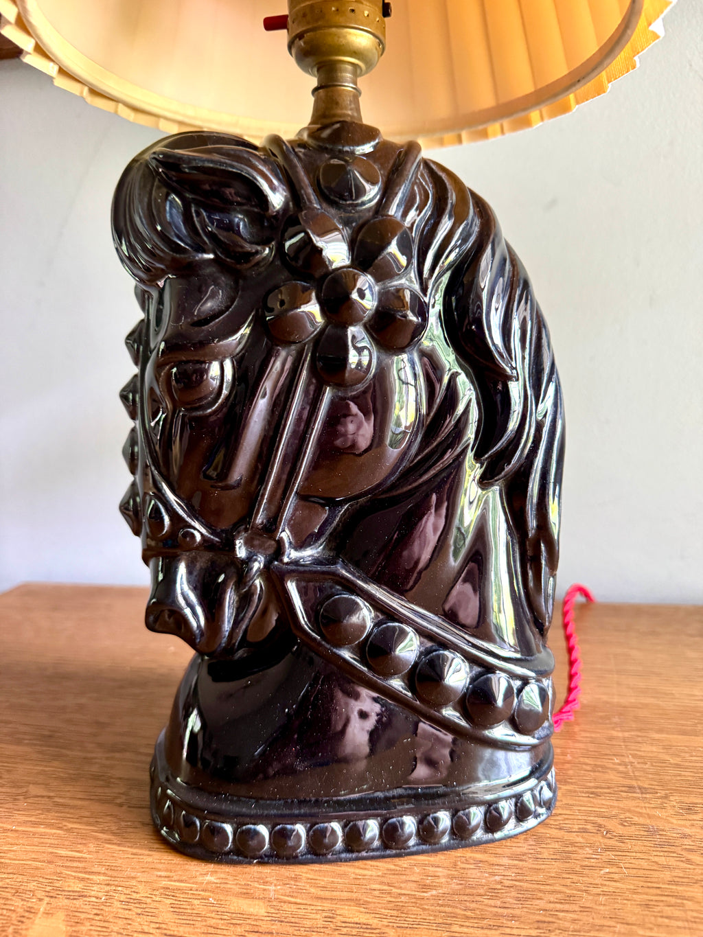 Vintage Glossy Black Horse Head Ceramic Lamp ~ MCM Equestrian Ceramic Lamp
