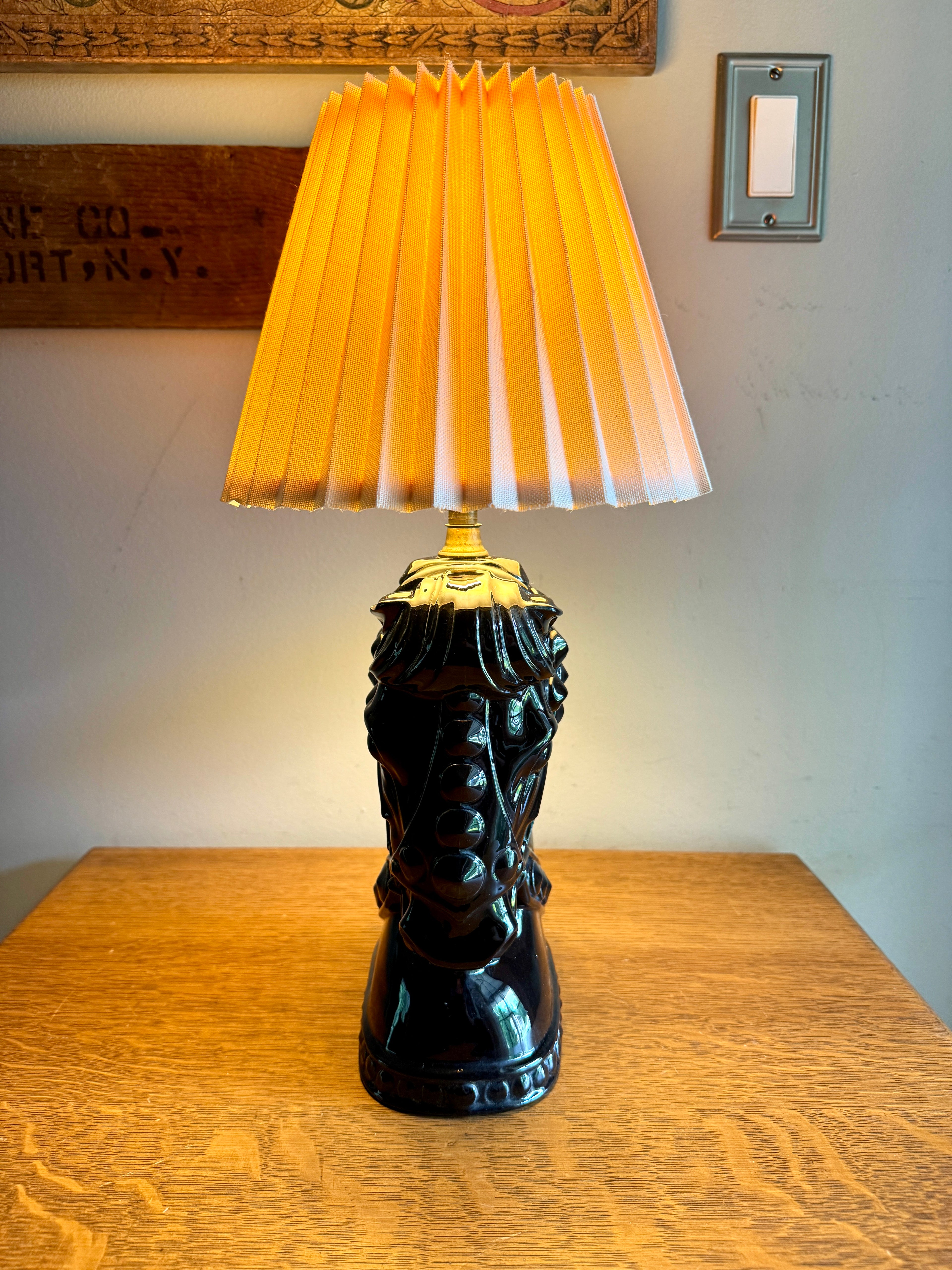 Vintage Glossy Black Horse Head Ceramic Lamp ~ MCM Equestrian Ceramic Lamp