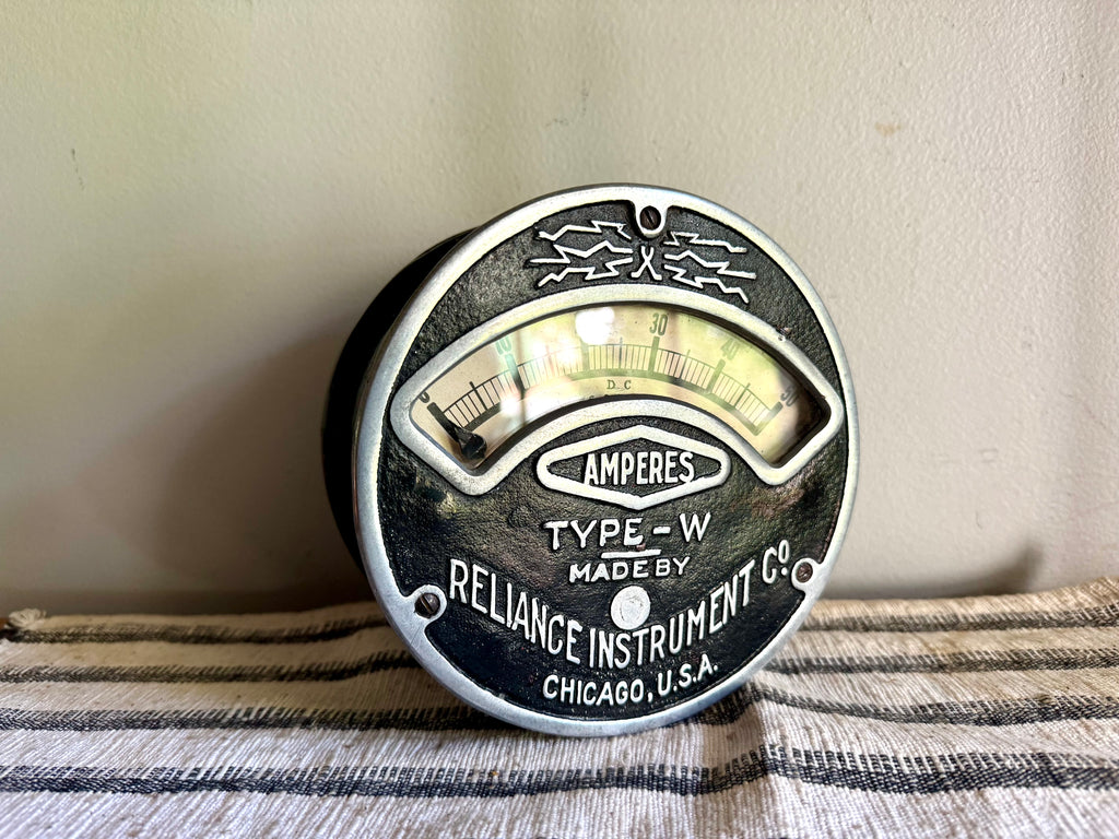 Antique Reliance Instrument Co. Amp Meter | Reliance Type W Ampere Gauge | Reliance Instrument Co. Factory Gauge | Large Round AMP Gauge