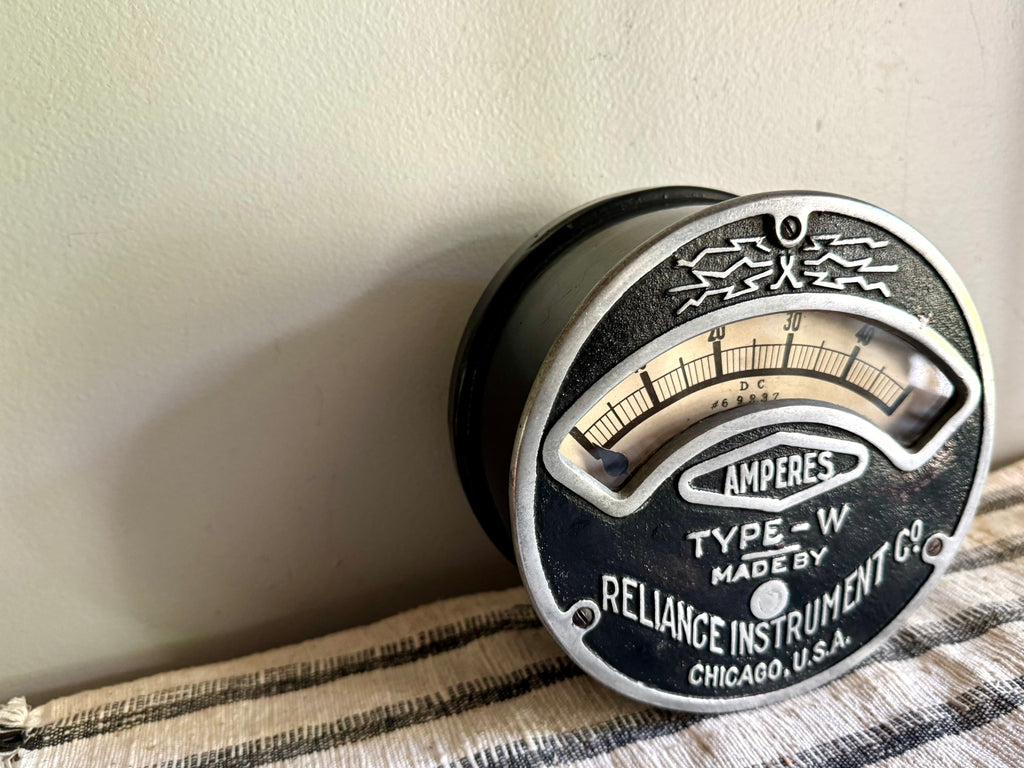 Antique Reliance Instrument Co. Amp Meter | Reliance Type W Ampere Gauge | Reliance Instrument Co. Factory Gauge | Large Round AMP Gauge