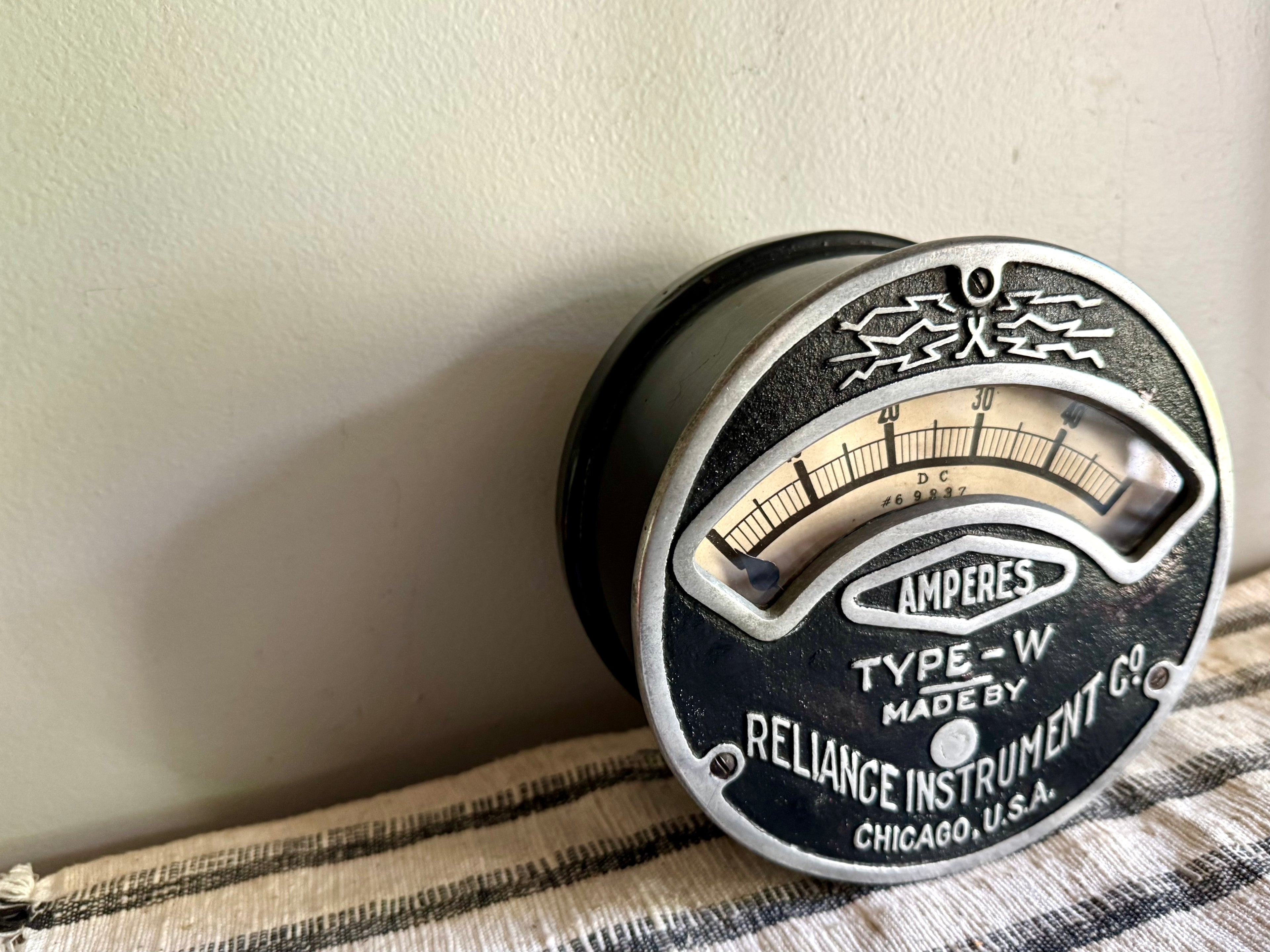 Antique Reliance Instrument Co. Amp Meter | Reliance Type W Ampere Gauge | Reliance Instrument Co. Factory Gauge | Large Round AMP Gauge