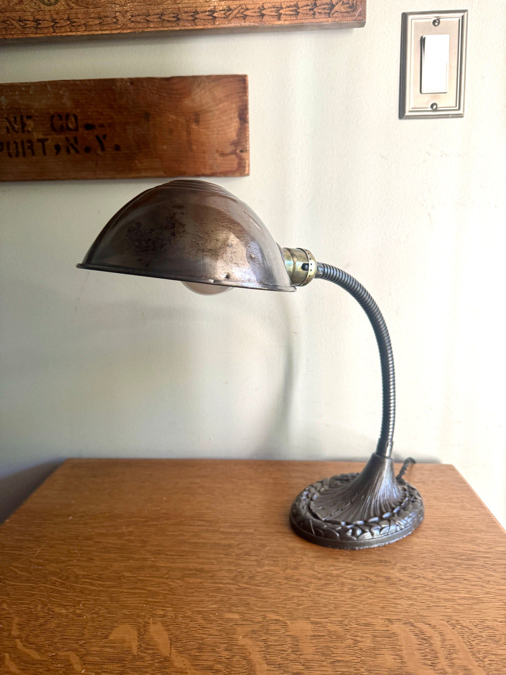 Vintage Raw Metal Goose Neck Lamp | Industrial Adjustable Desk Lamp | Distressed Cast Iron Desk Lamp | Distressed Metal Desk Lamp | Rustic Desk Lamp (Copy)