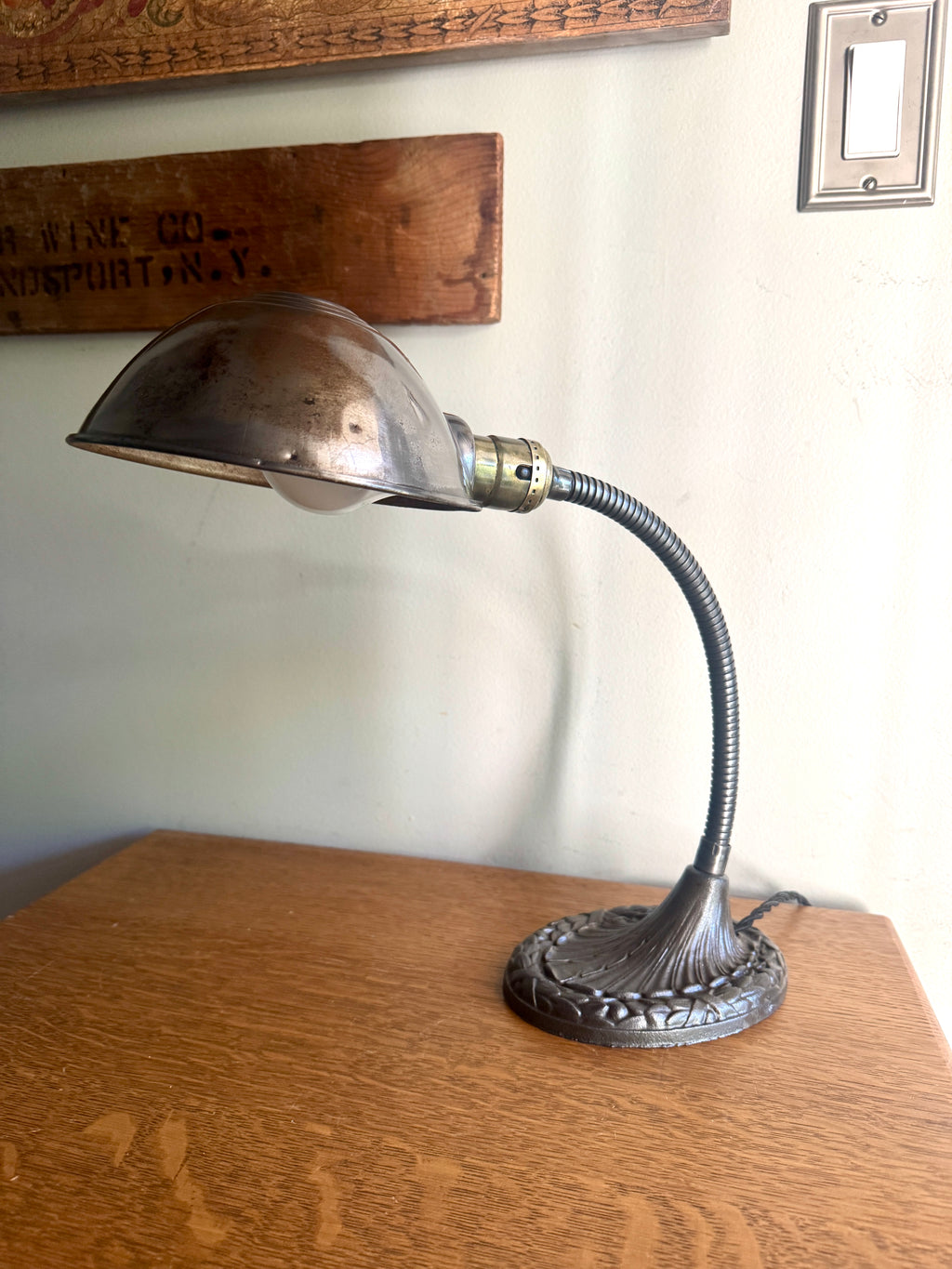 Vintage Raw Metal Goose Neck Lamp | Industrial Adjustable Desk Lamp | Distressed Cast Iron Desk Lamp | Distressed Metal Desk Lamp | Rustic Desk Lamp (Copy)