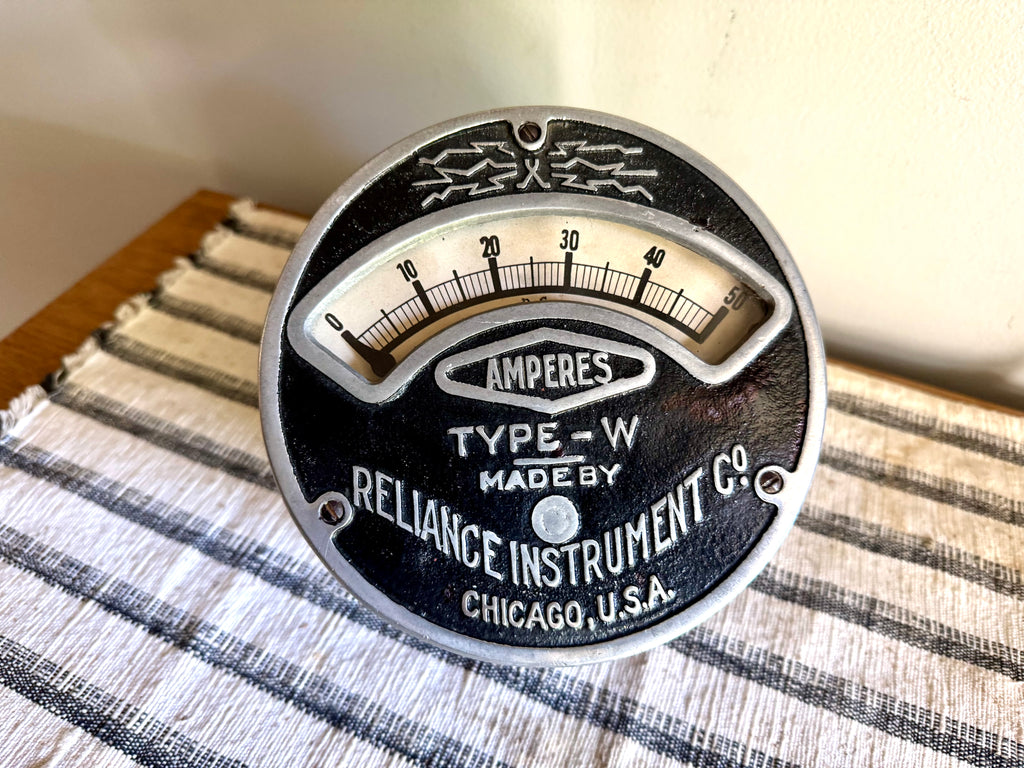Antique Reliance Instrument Co. Amp Meter | Reliance Type W Ampere Gauge | Reliance Instrument Co. Factory Gauge | Large Round AMP Gauge