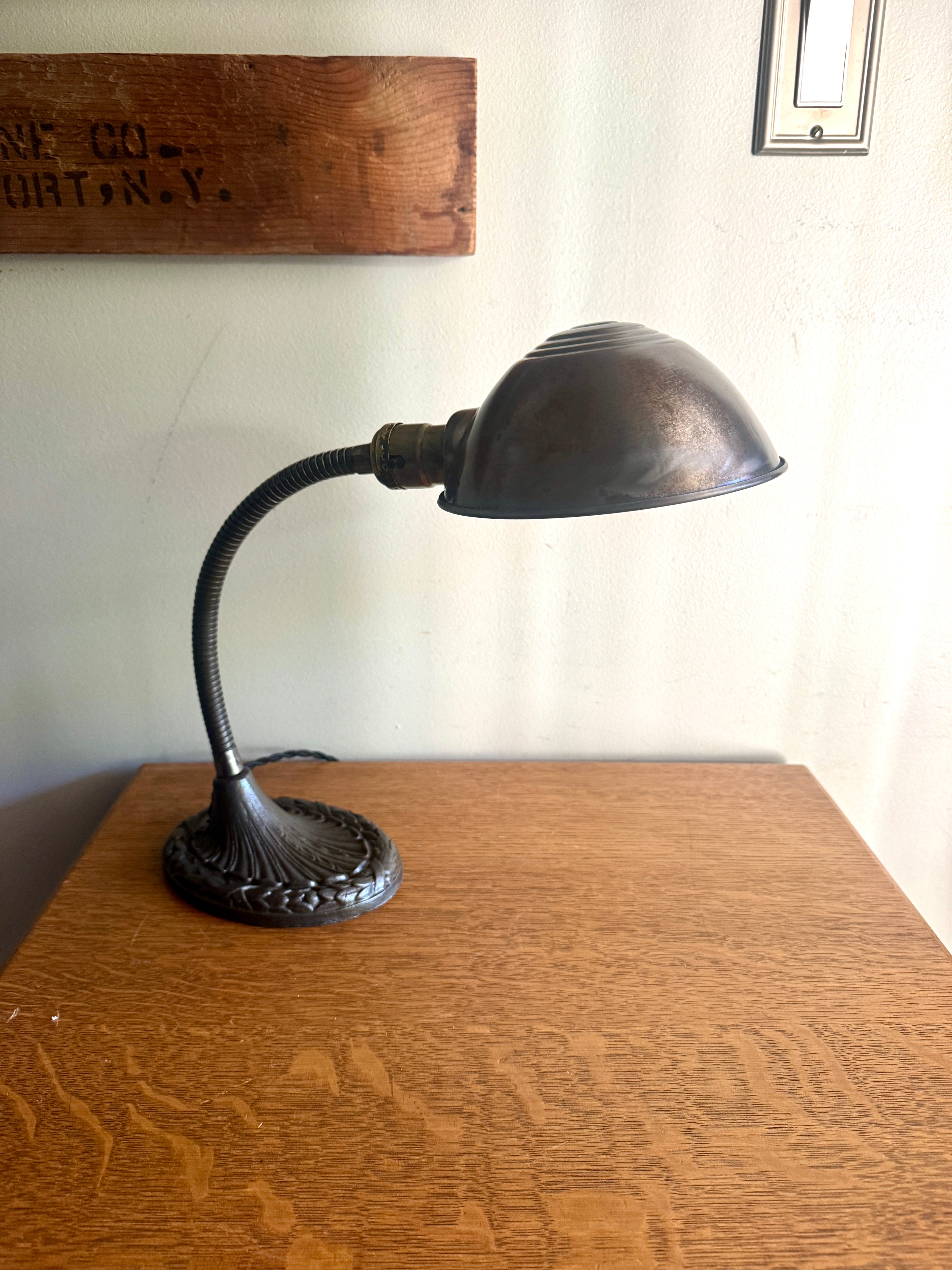 Vintage Raw Metal Goose Neck Lamp | Industrial Adjustable Desk Lamp | Distressed Cast Iron Desk Lamp | Distressed Metal Desk Lamp | Rustic Desk Lamp (Copy)