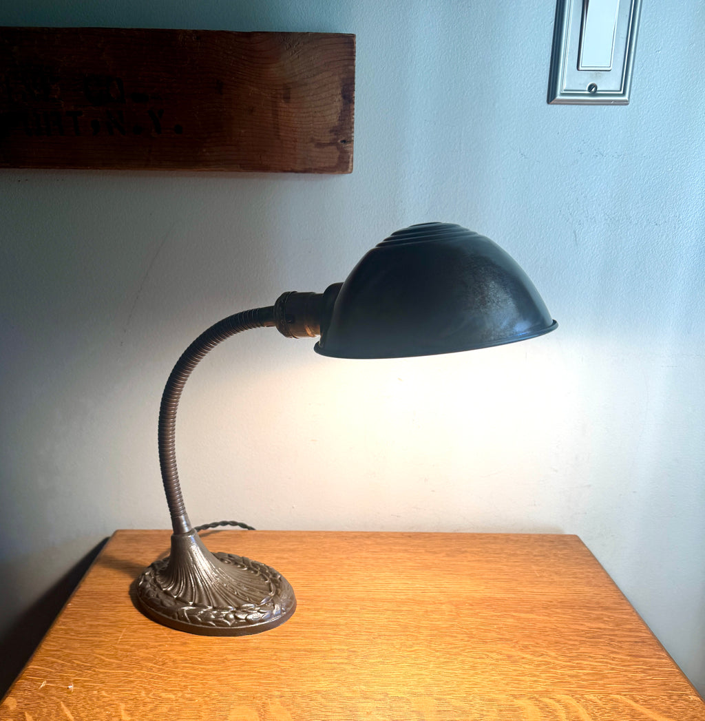 Vintage Raw Metal Goose Neck Lamp | Industrial Adjustable Desk Lamp | Distressed Cast Iron Desk Lamp | Distressed Metal Desk Lamp | Rustic Desk Lamp (Copy)