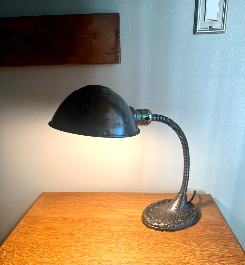 Vintage Raw Metal Goose Neck Lamp | Industrial Adjustable Desk Lamp | Distressed Cast Iron Desk Lamp | Distressed Metal Desk Lamp | Rustic Desk Lamp (Copy)