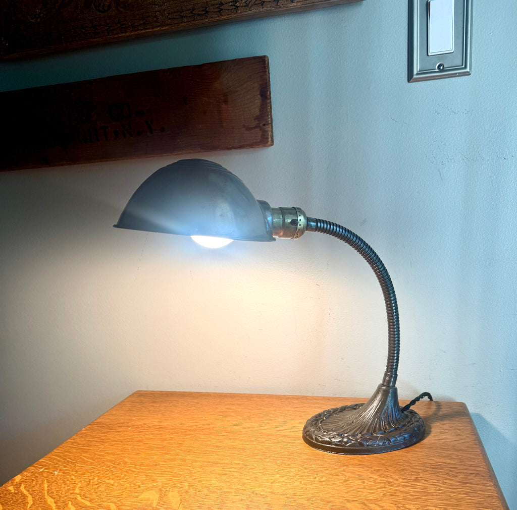 Vintage Raw Metal Goose Neck Lamp | Industrial Adjustable Desk Lamp | Distressed Cast Iron Desk Lamp | Distressed Metal Desk Lamp | Rustic Desk Lamp (Copy)