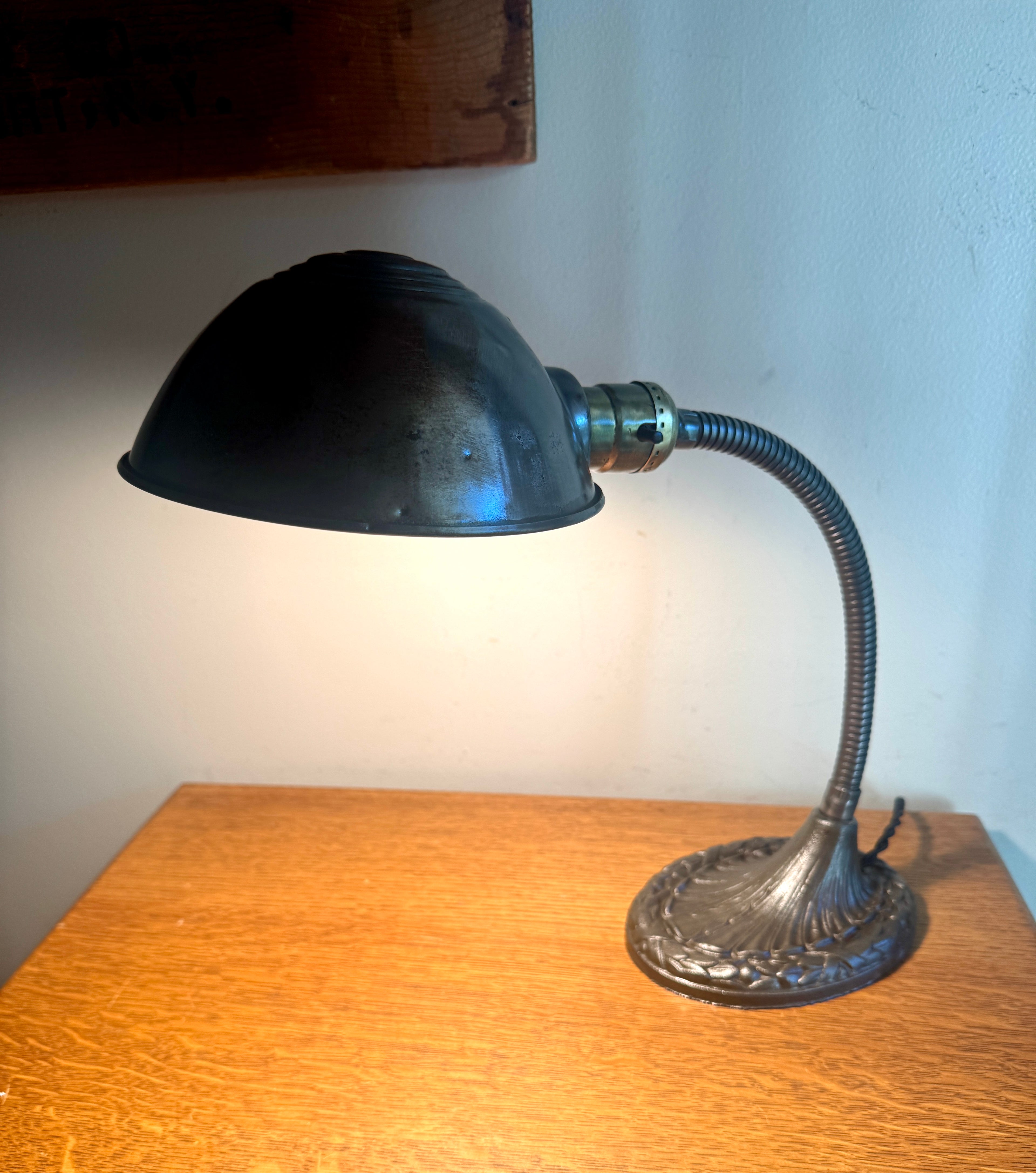 Vintage Raw Metal Goose Neck Lamp | Industrial Adjustable Desk Lamp | Distressed Cast Iron Desk Lamp | Distressed Metal Desk Lamp | Rustic Desk Lamp (Copy)