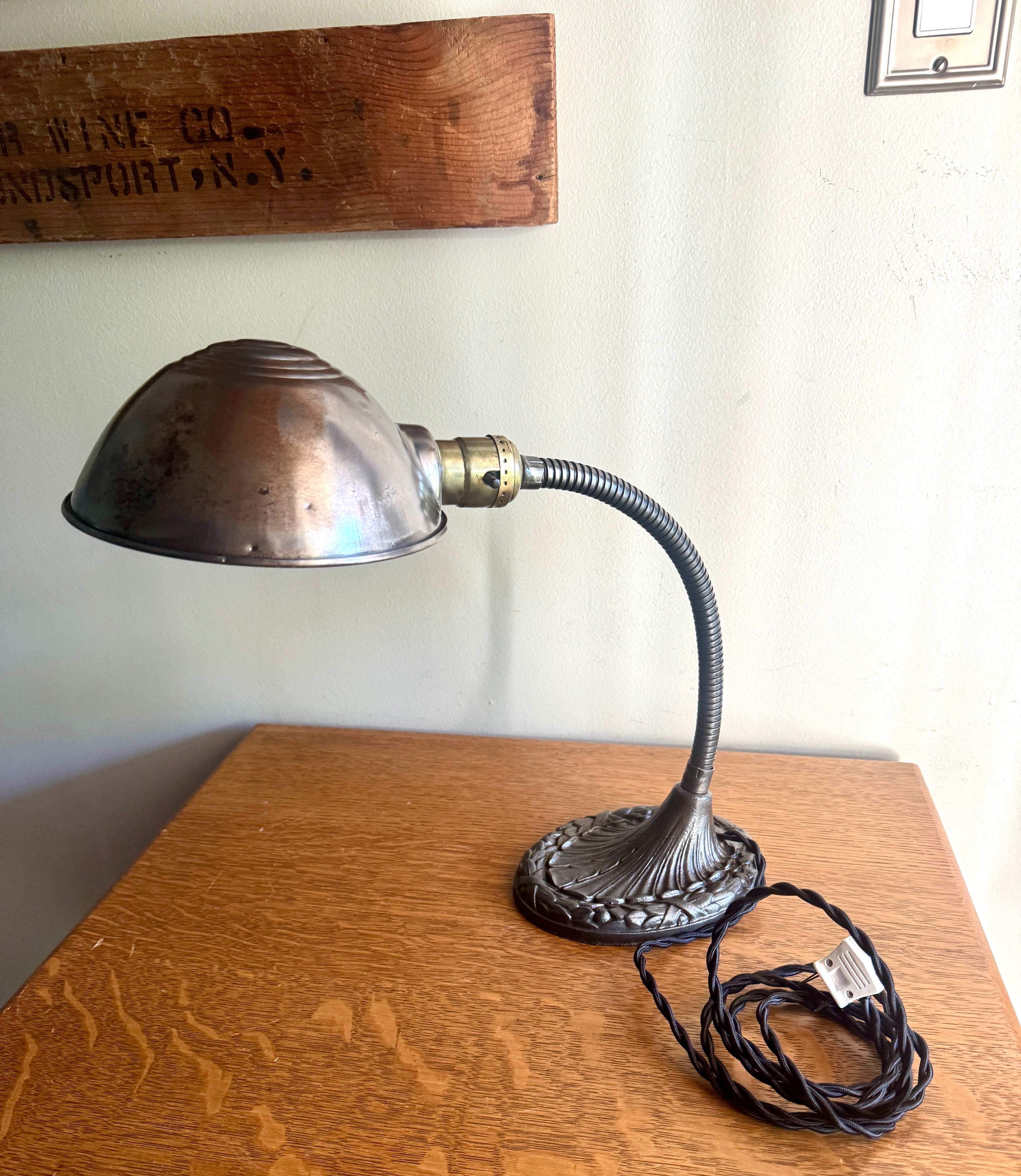 Vintage Raw Metal Goose Neck Lamp | Industrial Adjustable Desk Lamp | Distressed Cast Iron Desk Lamp | Distressed Metal Desk Lamp | Rustic Desk Lamp (Copy)