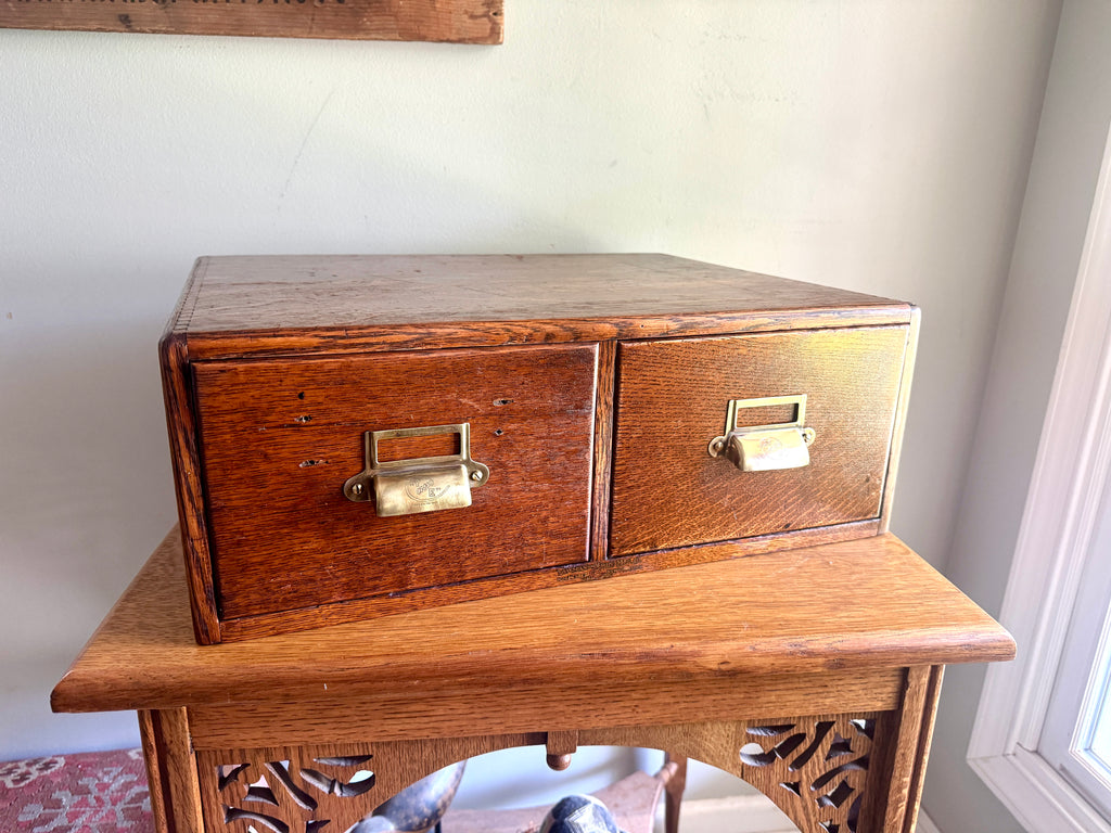 Antique Yawman & Erbe Two Drawer Tiger Oak Card Catalog ~ Dovetailed Wood Card Catalog