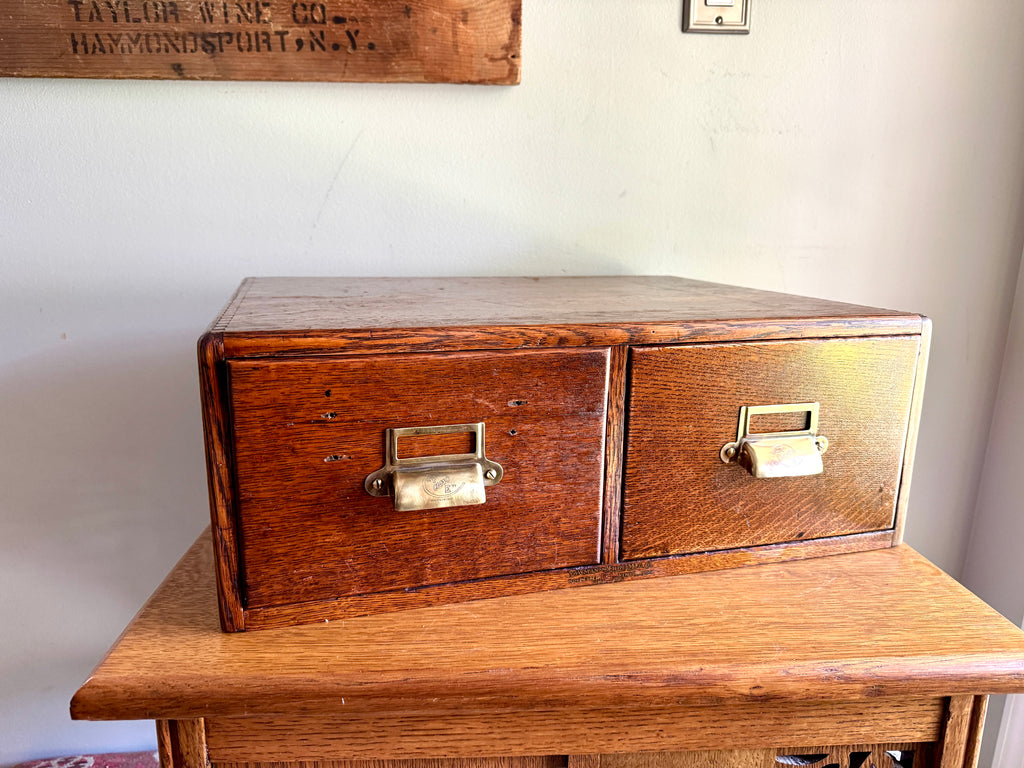 Antique Yawman & Erbe Two Drawer Tiger Oak Card Catalog ~ Dovetailed Wood Card Catalog