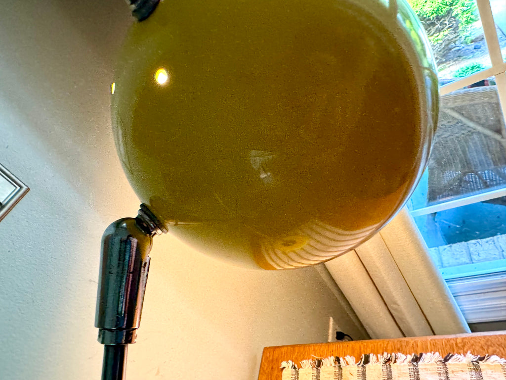 Yellow MCM Robert Sonneman Style Articulating Chrome Orb Lamp | R. Sonneman Adjustable Mid Century Modernist Table Lamp | MCM Eyeball Lamp