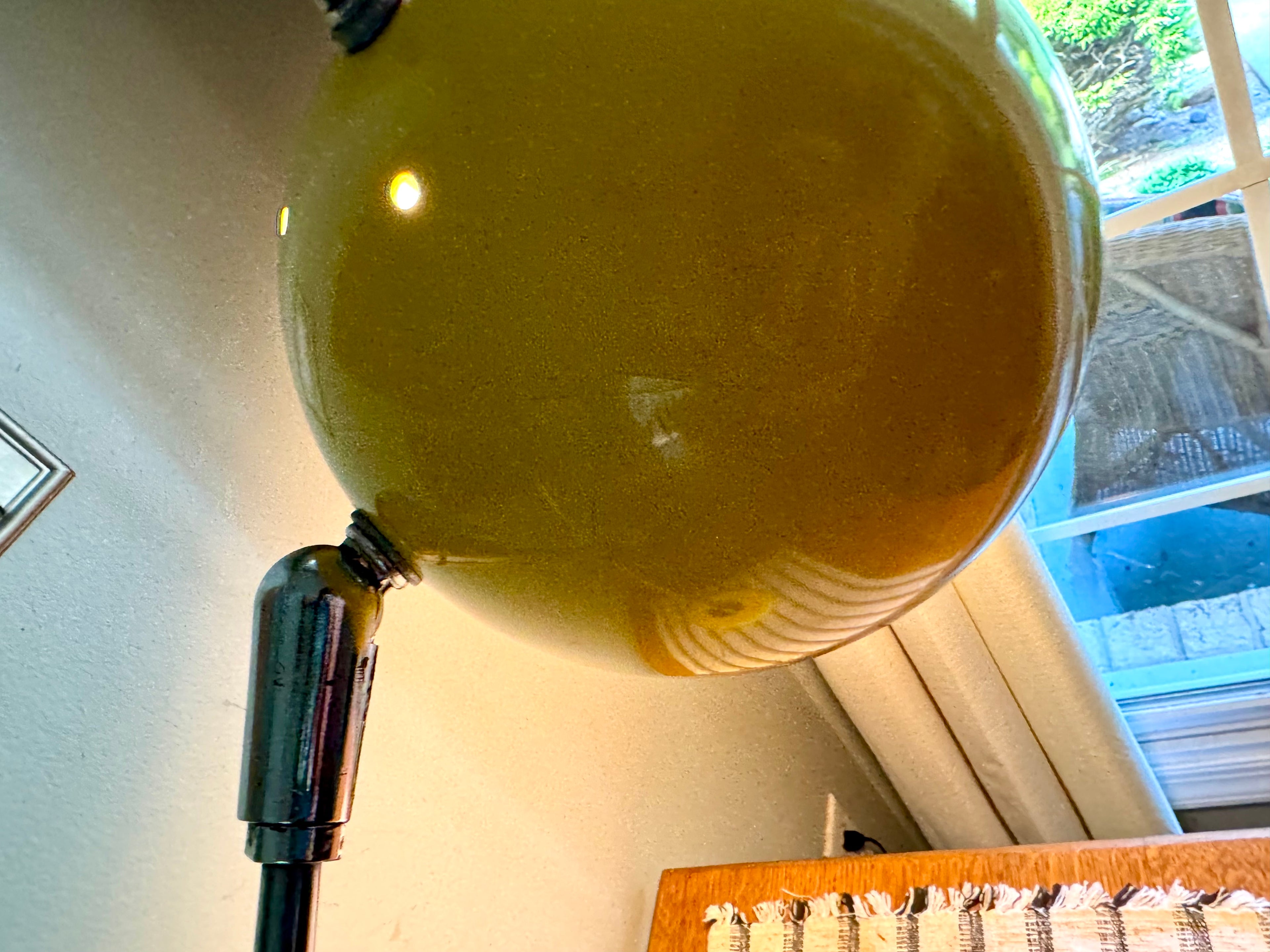 Yellow MCM Robert Sonneman Style Articulating Chrome Orb Lamp | R. Sonneman Adjustable Mid Century Modernist Table Lamp | MCM Eyeball Lamp