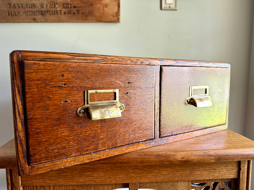 Antique Yawman & Erbe Two Drawer Tiger Oak Card Catalog ~ Dovetailed Wood Card Catalog