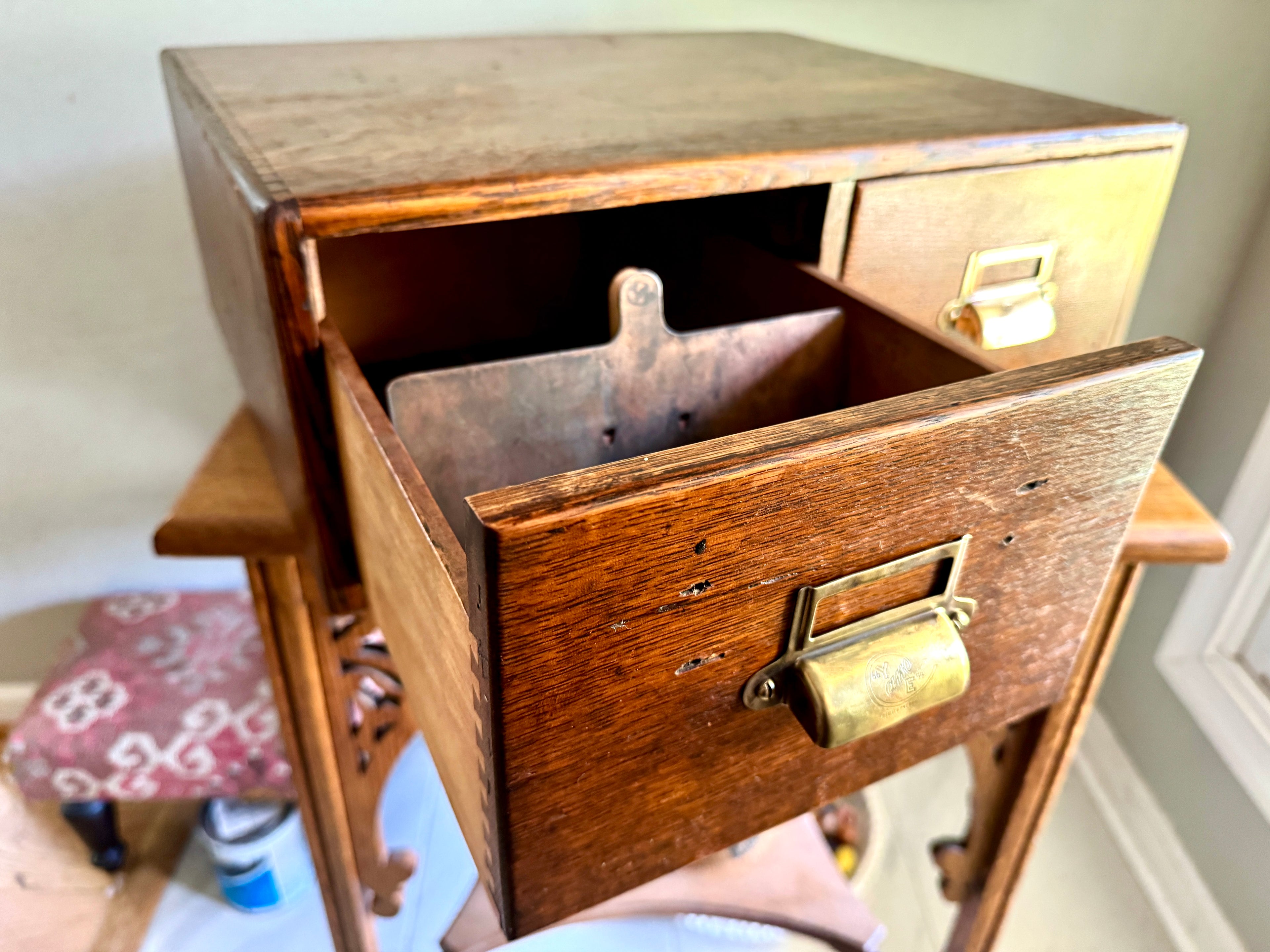 Antique Yawman & Erbe Two Drawer Tiger Oak Card Catalog ~ Dovetailed Wood Card Catalog