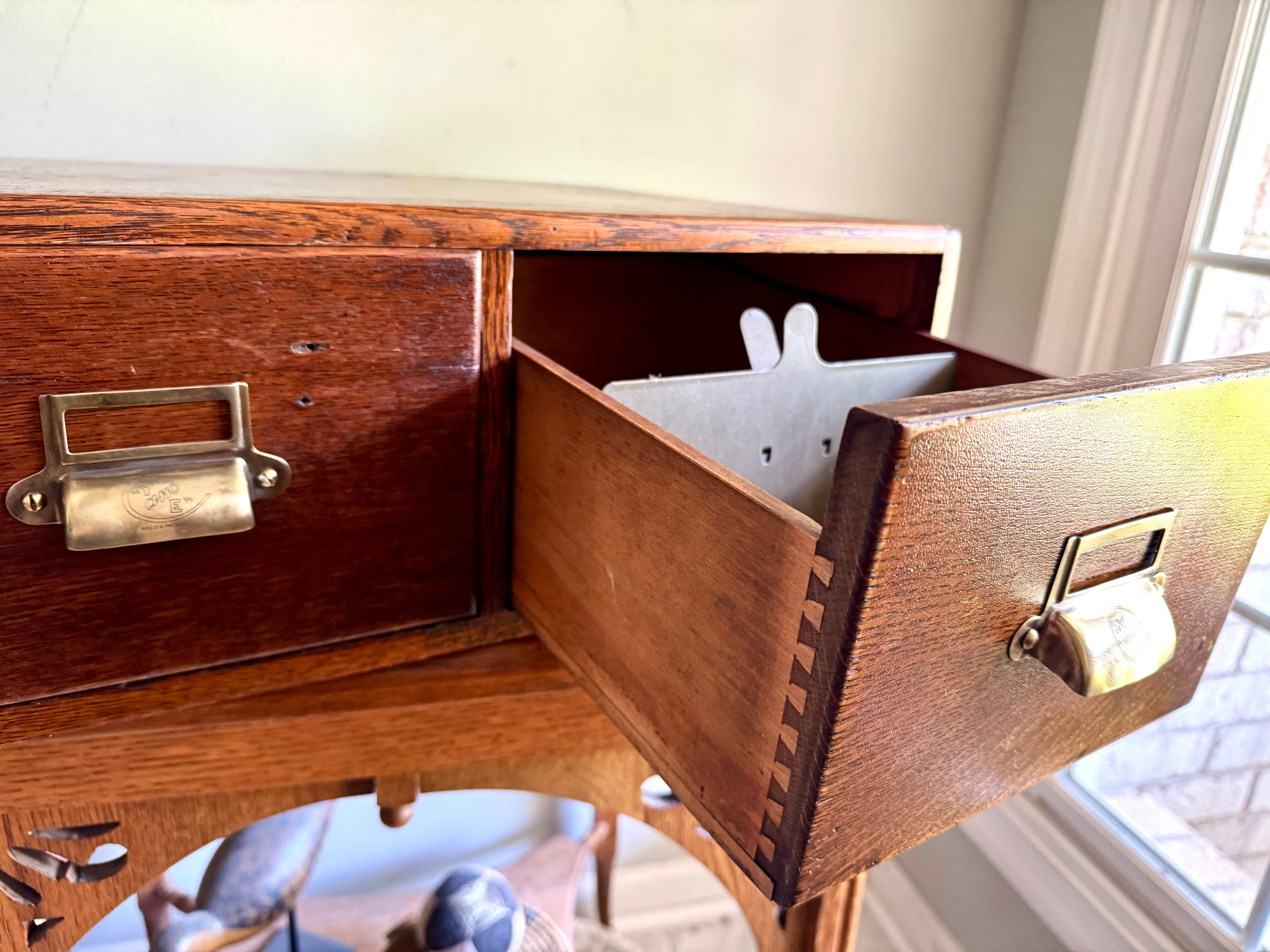 Antique Yawman & Erbe Two Drawer Tiger Oak Card Catalog ~ Dovetailed Wood Card Catalog