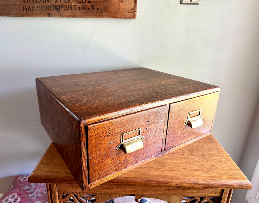 Antique Yawman & Erbe Two Drawer Tiger Oak Card Catalog ~ Dovetailed Wood Card Catalog