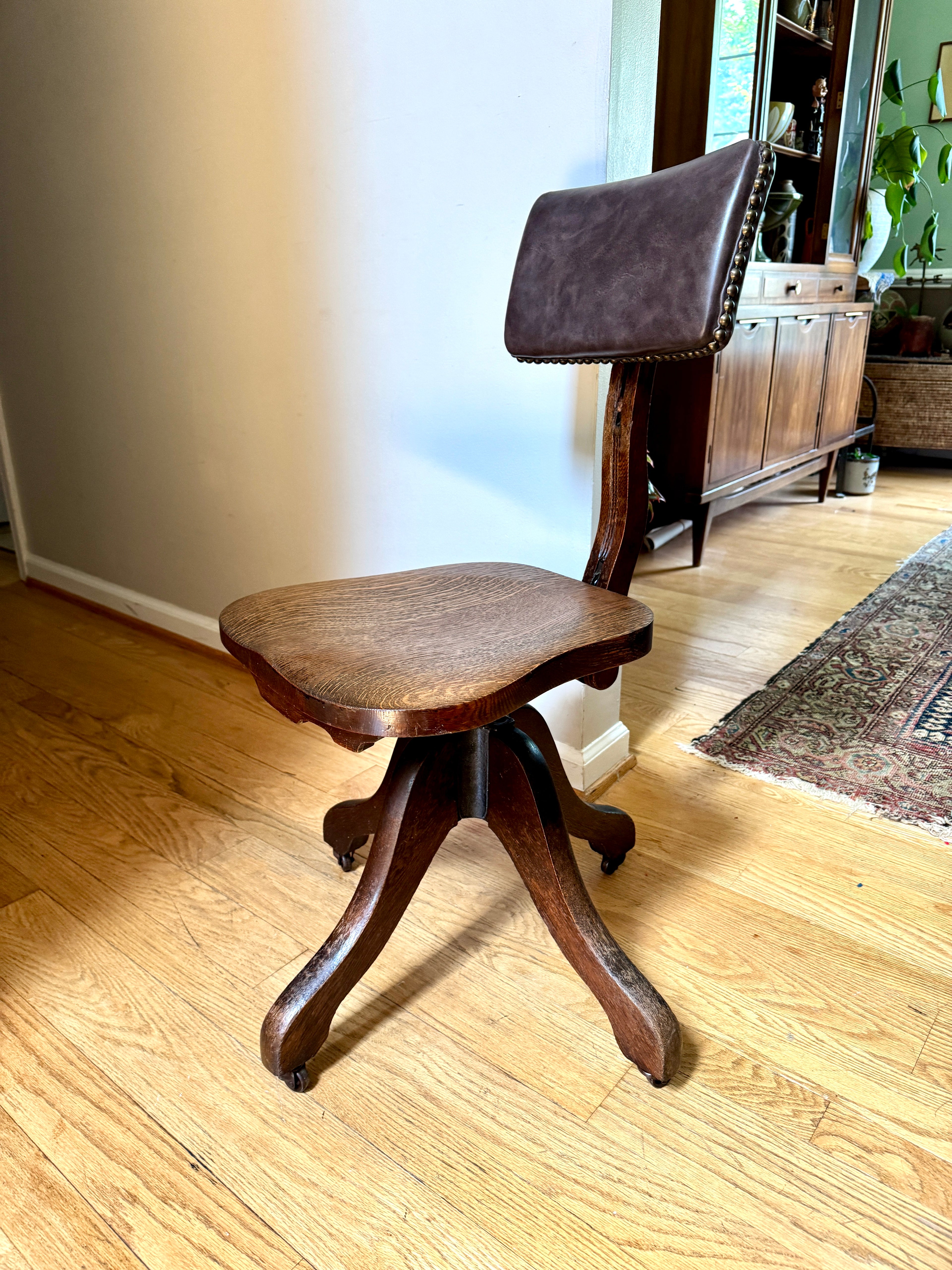 Antique Cook Quality Oak Desk Chair ~ Oak Swivel Desk Chair