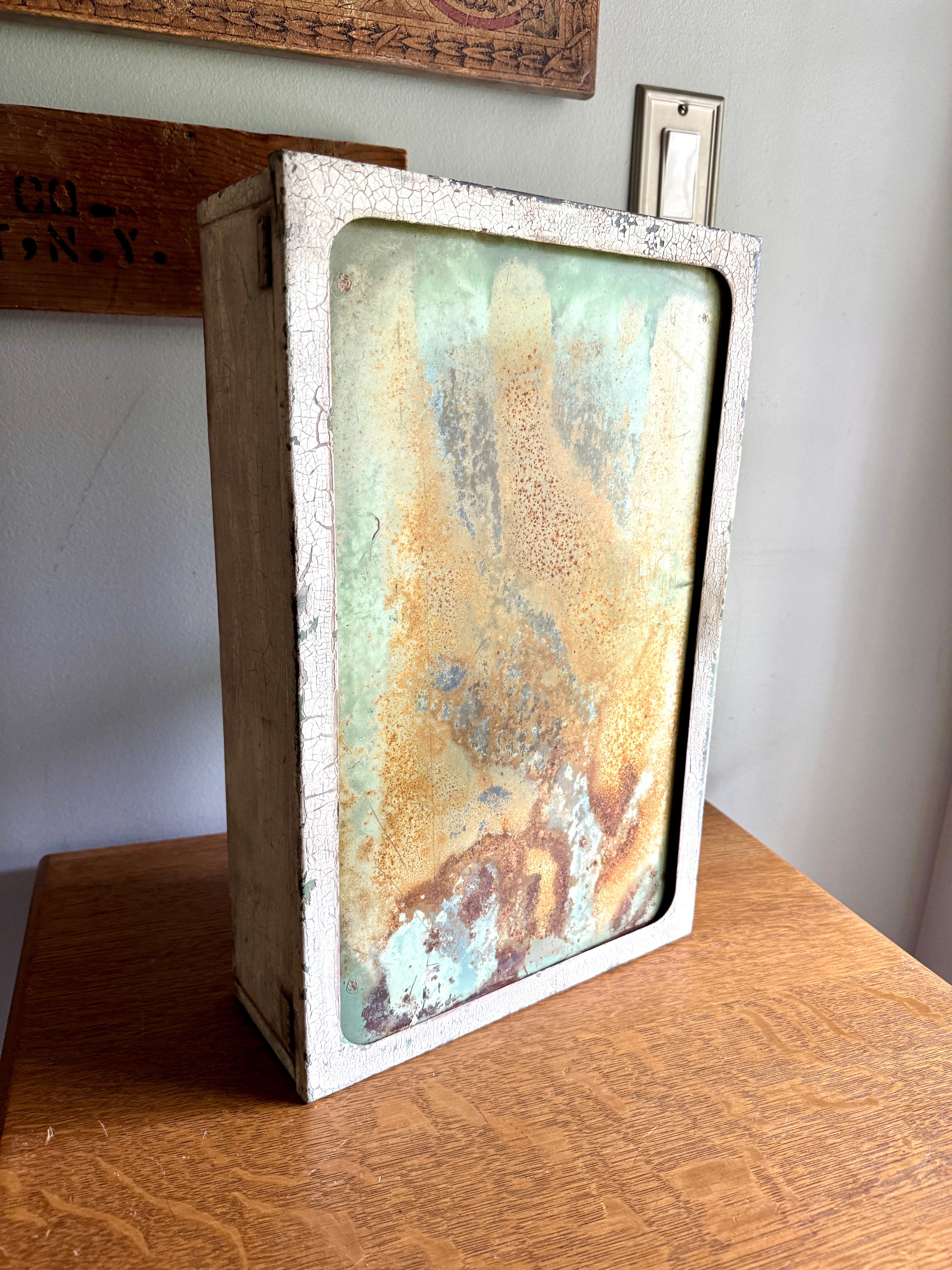 Vintage Distressed Metal Medicine Wall Cabinet ~ Small Rustic Wall Cabinet