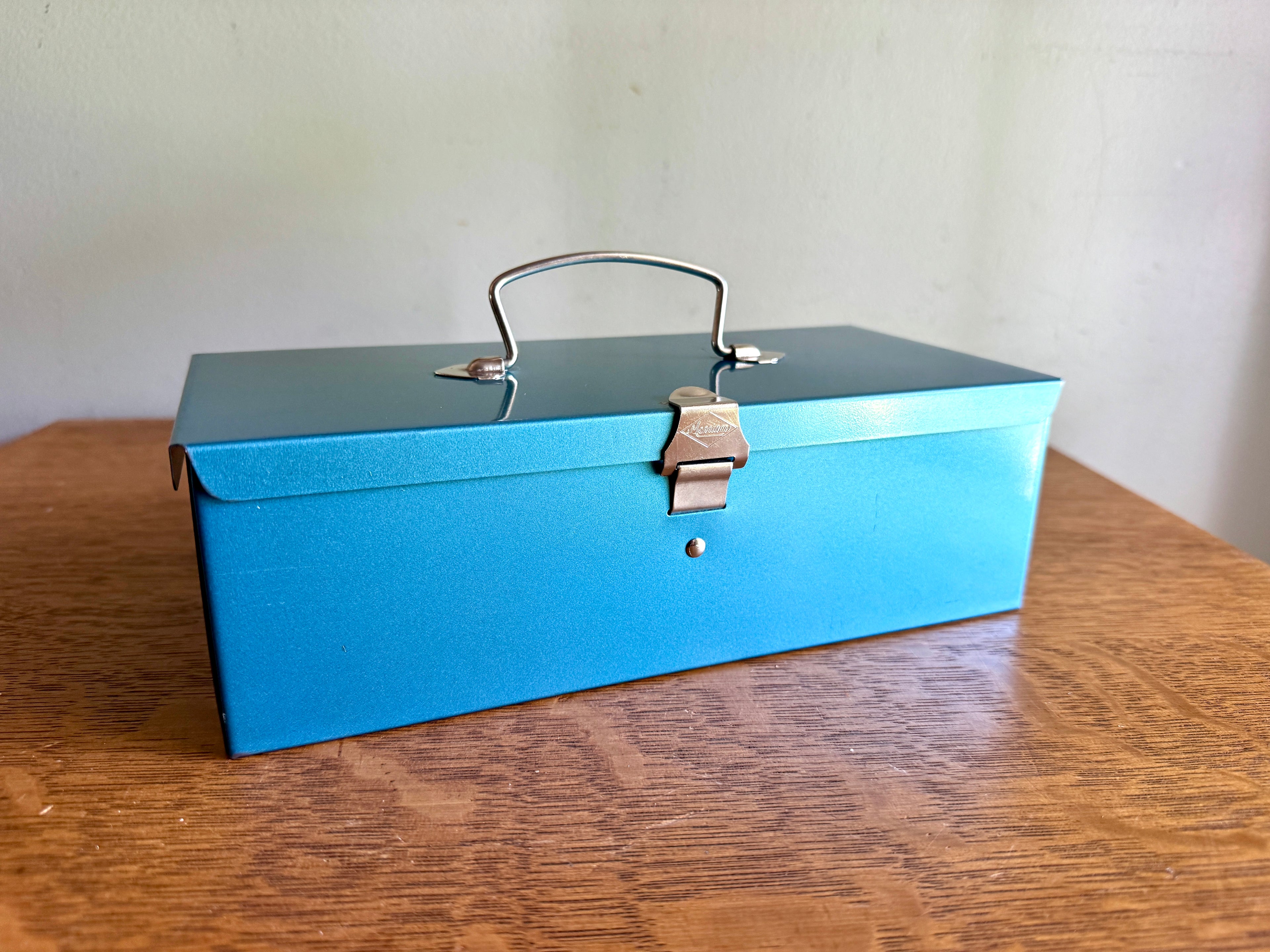 Vintage Small Merriam Blue Deeds Box ~ Small Blue Toolbox ~ Blue Stash Box