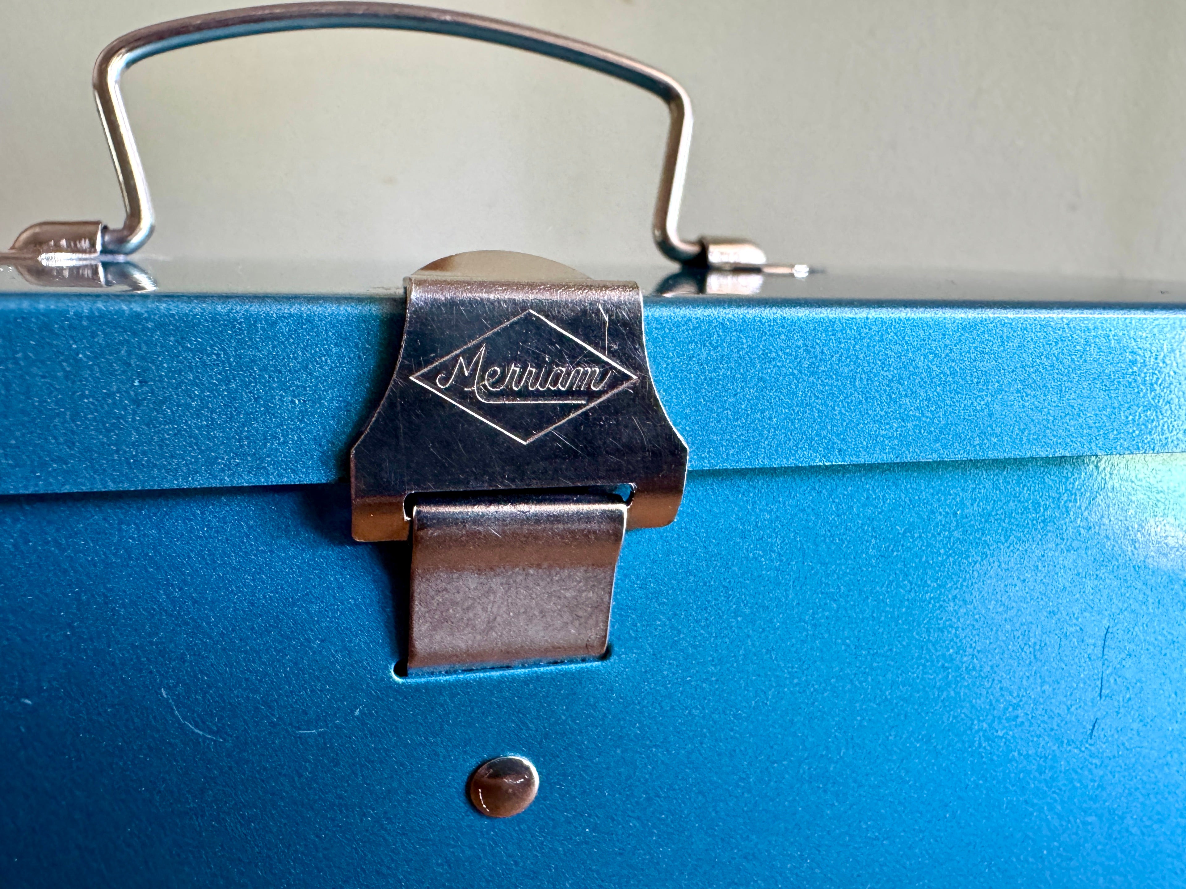 Vintage Small Merriam Blue Deeds Box ~ Small Blue Toolbox ~ Blue Stash Box