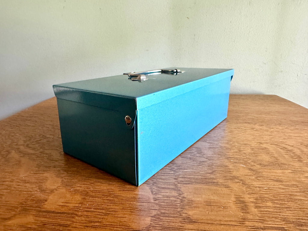 Vintage Small Merriam Blue Deeds Box ~ Small Blue Toolbox ~ Blue Stash Box