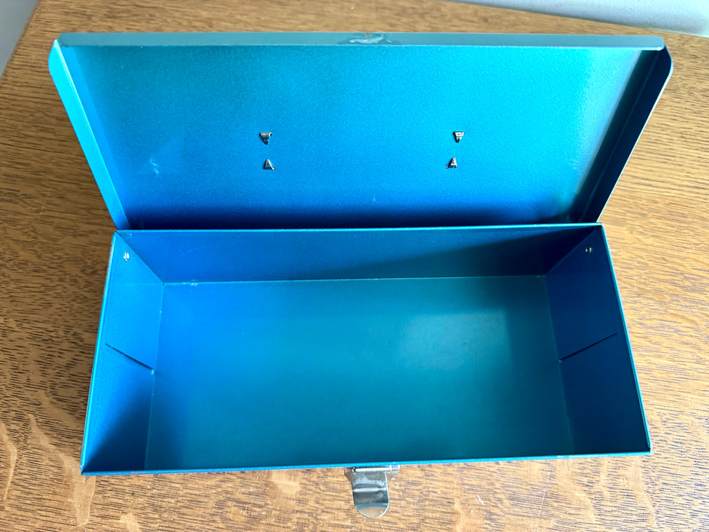 Vintage Small Merriam Blue Deeds Box ~ Small Blue Toolbox ~ Blue Stash Box