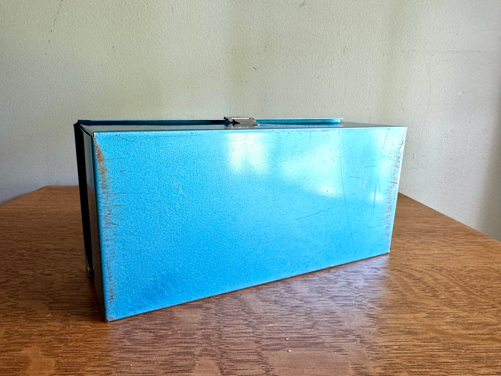 Vintage Small Merriam Blue Deeds Box ~ Small Blue Toolbox ~ Blue Stash Box