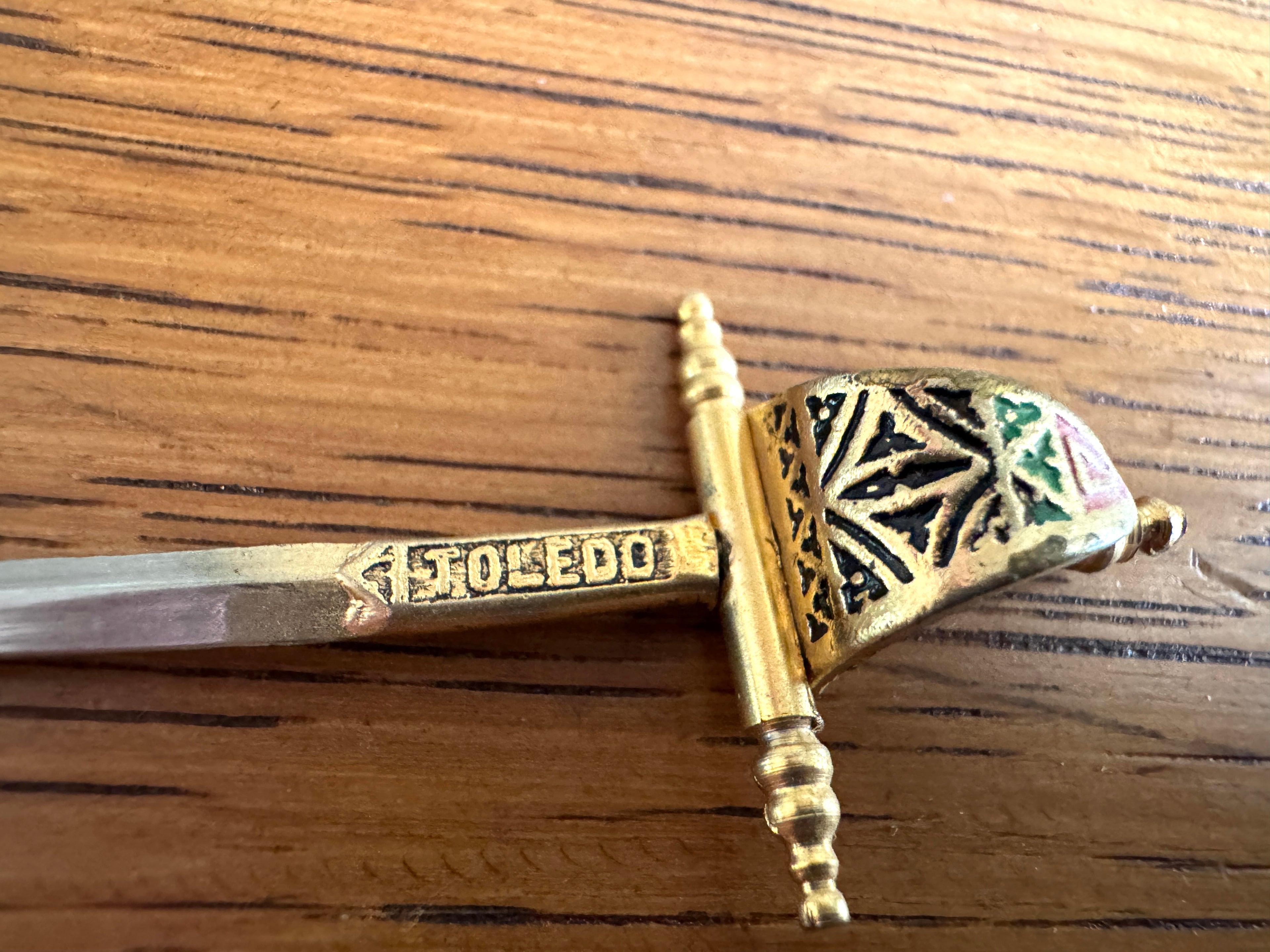 Toledo Spain 18 Cocktail Sword Set DAMASCENE Brass Mini Swords Picks ~ 2 Tier Mini Spanish Skewer Set