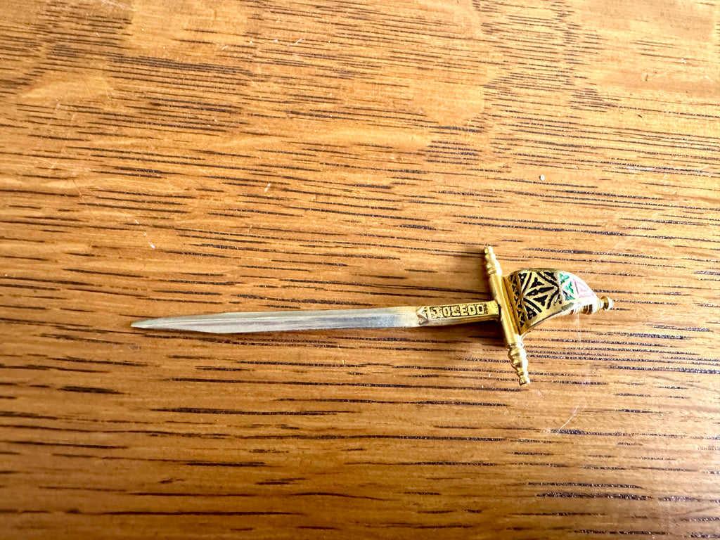 Toledo Spain 18 Cocktail Sword Set DAMASCENE Brass Mini Swords Picks ~ 2 Tier Mini Spanish Skewer Set