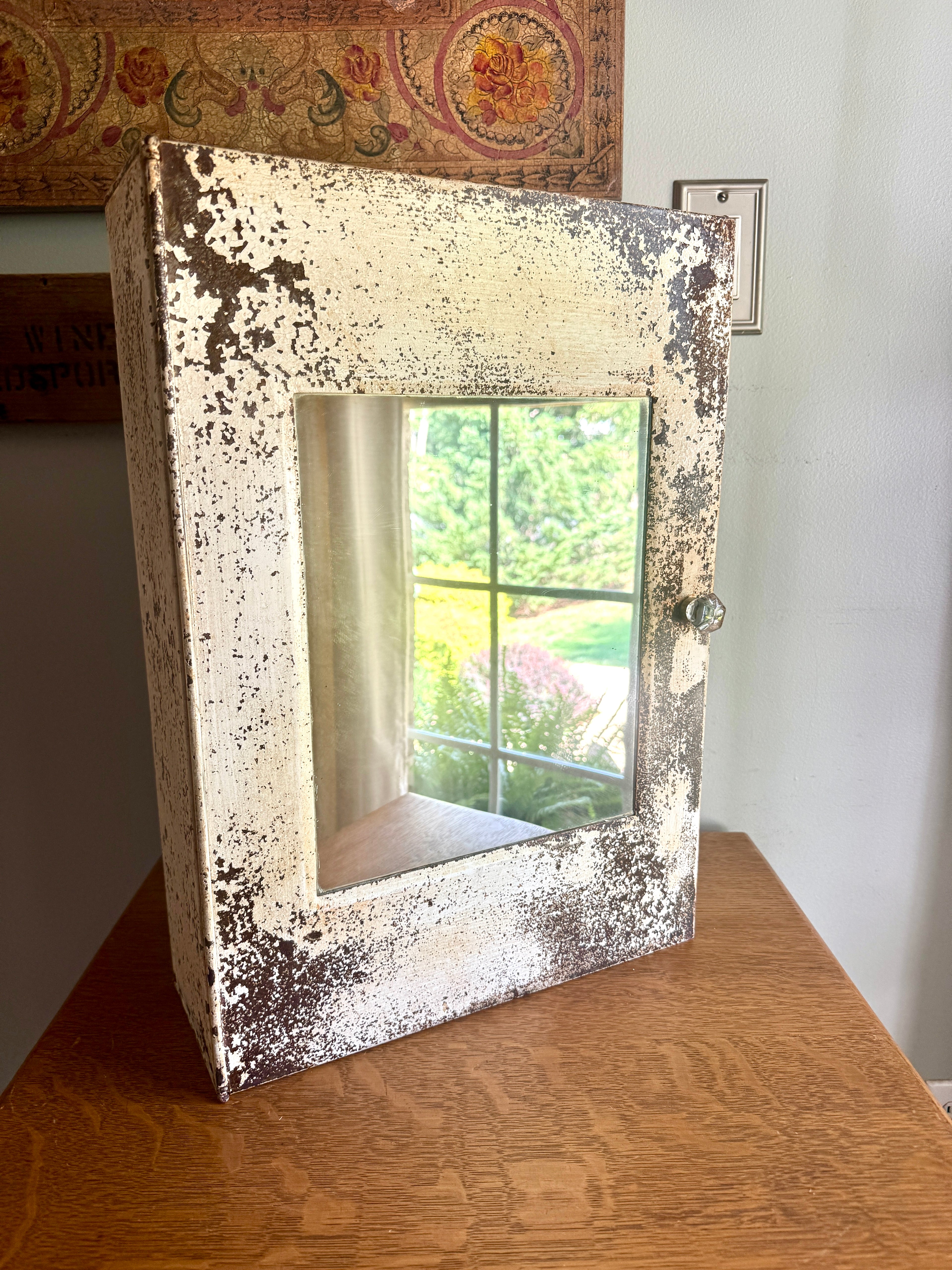 Distressed Painted Metal Mirror Medicine Cabinet ~ Rustic Metal Mirror Wall Cabinet